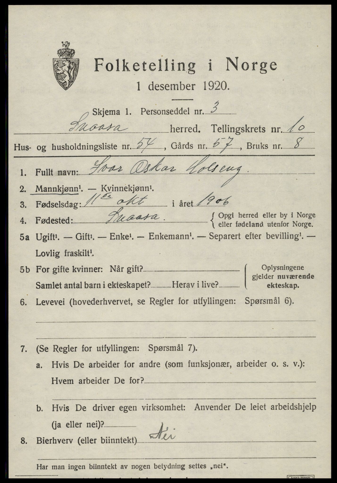 SAT, 1920 census for Snåsa, 1920, p. 4940