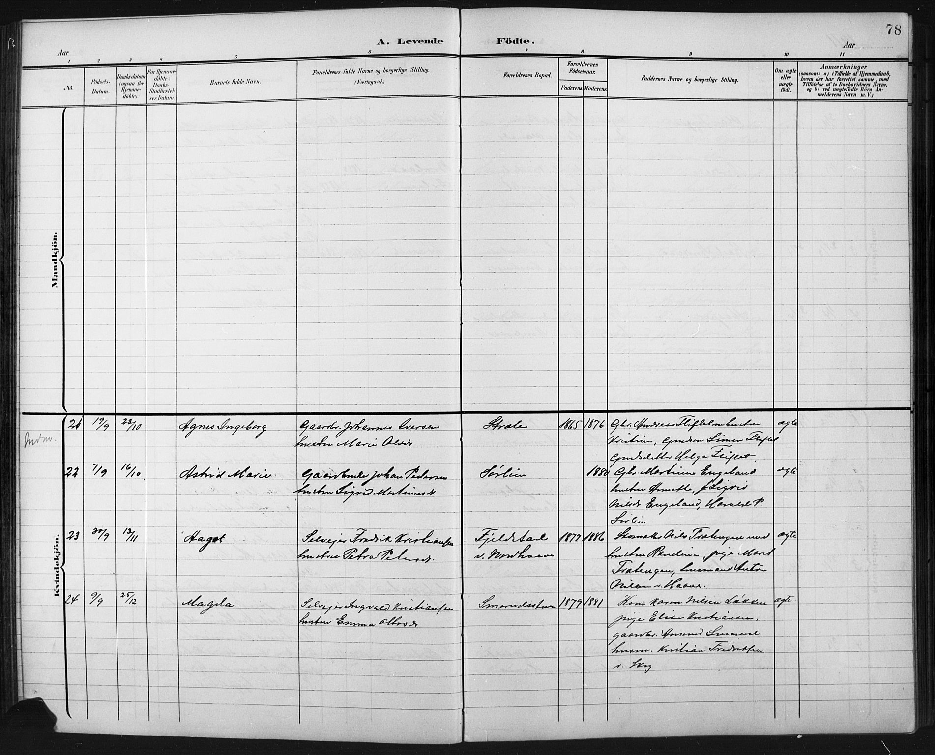 Fåberg prestekontor, SAH/PREST-086/H/Ha/Hab/L0011: Parish register (copy) no. 11, 1901-1921, p. 78