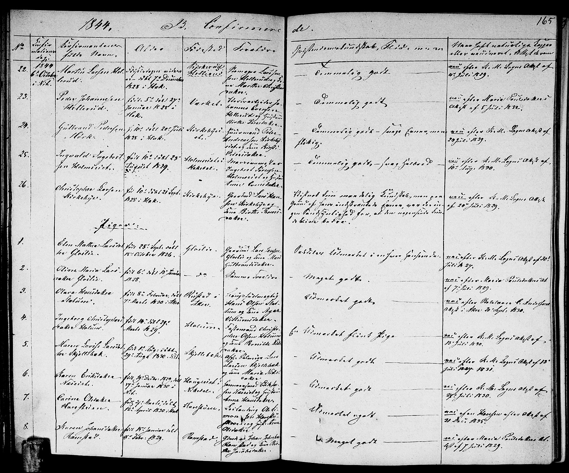 Nittedal prestekontor Kirkebøker, AV/SAO-A-10365a/F/Fa/L0004: Parish register (official) no. I 4, 1836-1849, p. 165