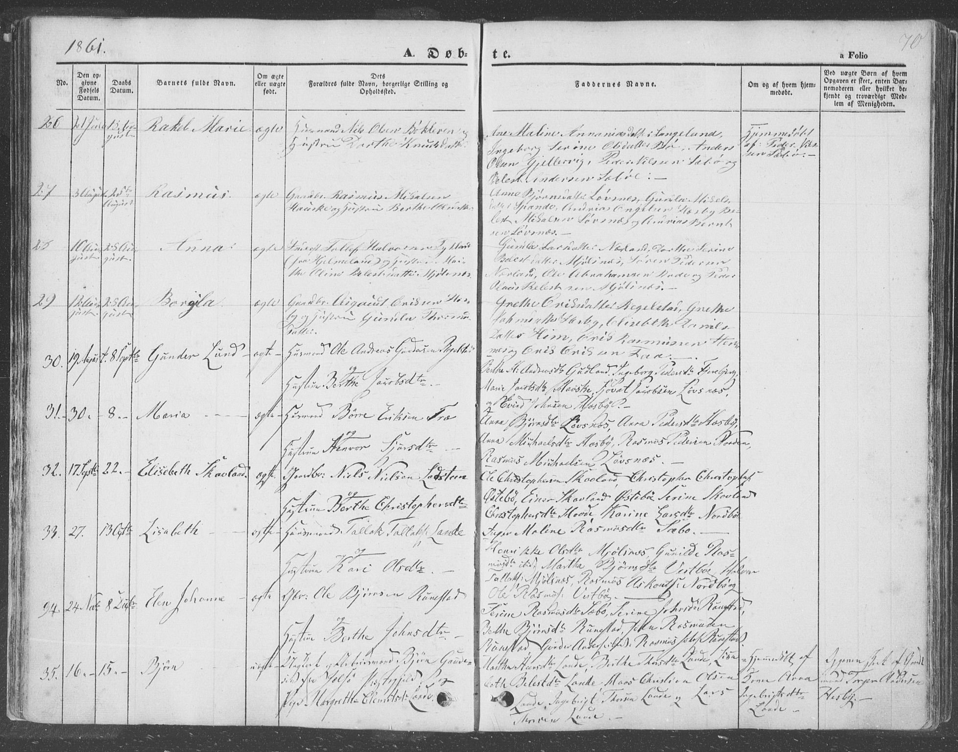 Finnøy sokneprestkontor, AV/SAST-A-101825/H/Ha/Haa/L0007: Parish register (official) no. A 7, 1847-1862, p. 70