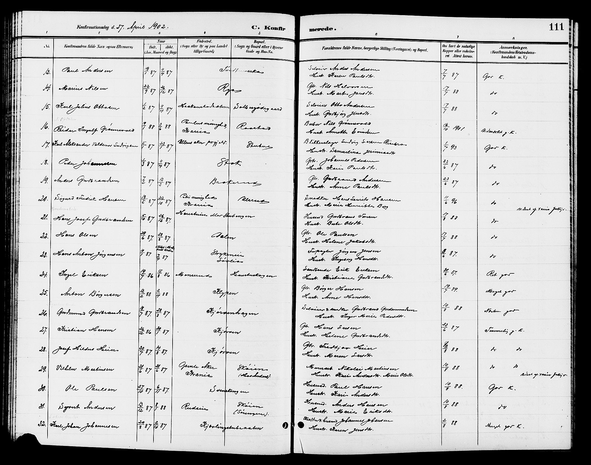 Jevnaker prestekontor, SAH/PREST-116/H/Ha/Hab/L0003: Parish register (copy) no. 3, 1896-1909, p. 111