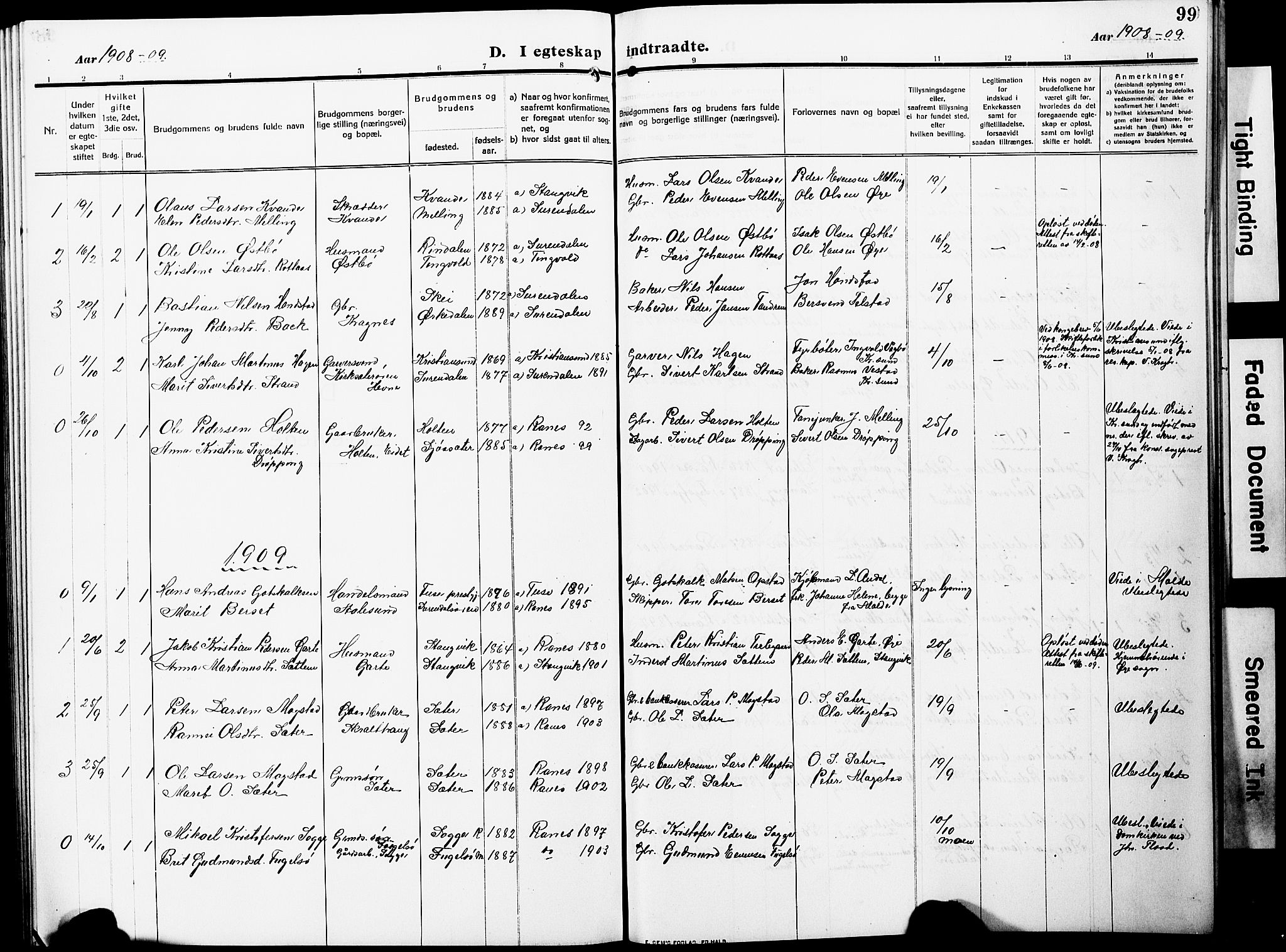 Ministerialprotokoller, klokkerbøker og fødselsregistre - Møre og Romsdal, SAT/A-1454/596/L1059: Parish register (copy) no. 596C02, 1908-1922, p. 99