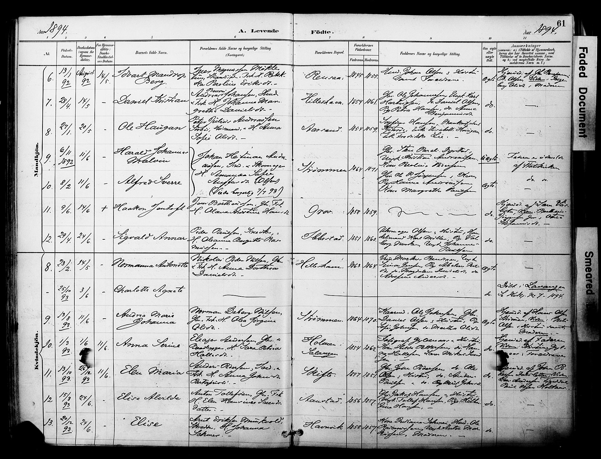 Ibestad sokneprestembete, SATØ/S-0077/H/Ha/Haa/L0012kirke: Parish register (official) no. 12, 1890-1900, p. 61