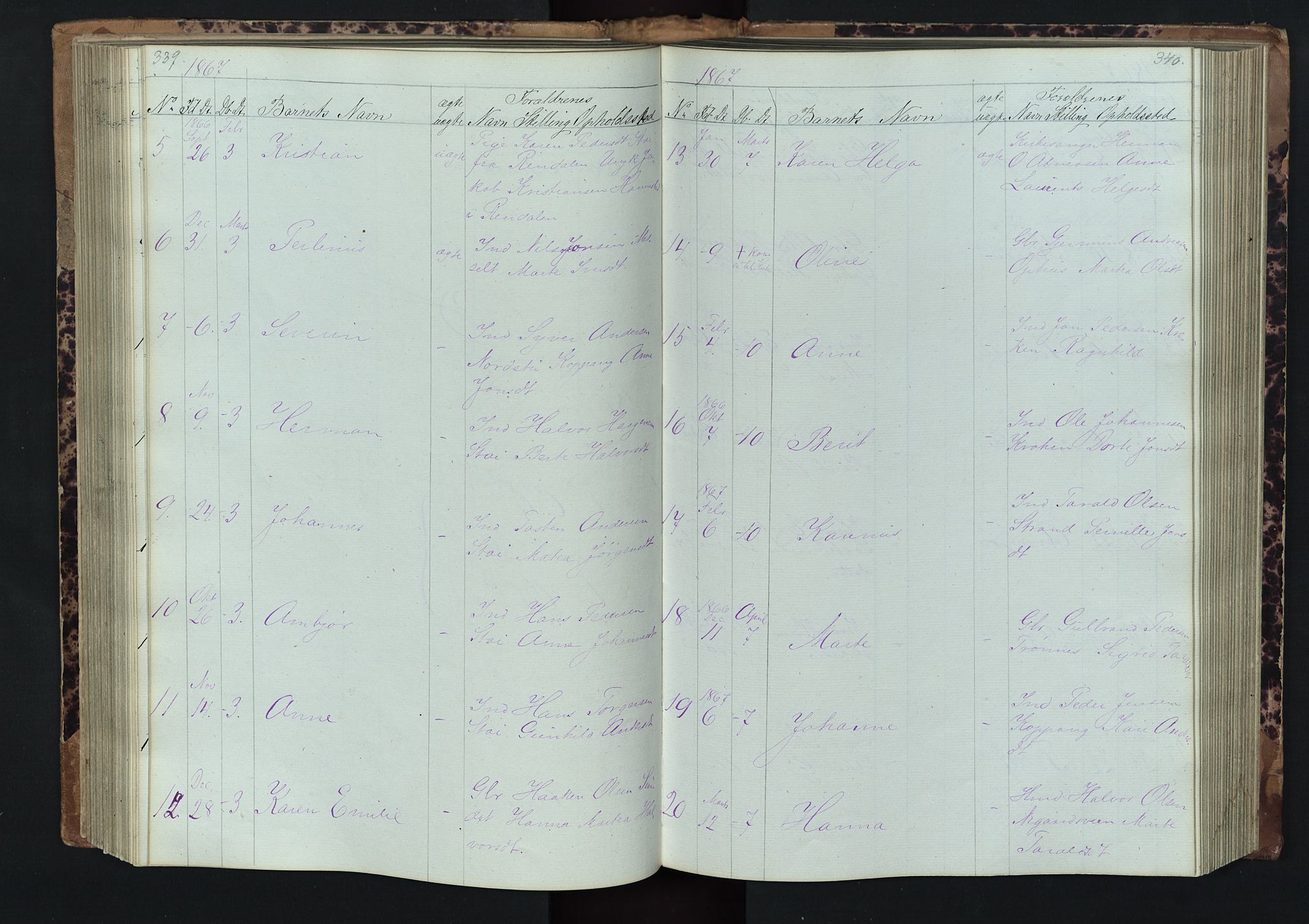 Stor-Elvdal prestekontor, SAH/PREST-052/H/Ha/Hab/L0001: Parish register (copy) no. 1 /1, 1860-1894, p. 339-340