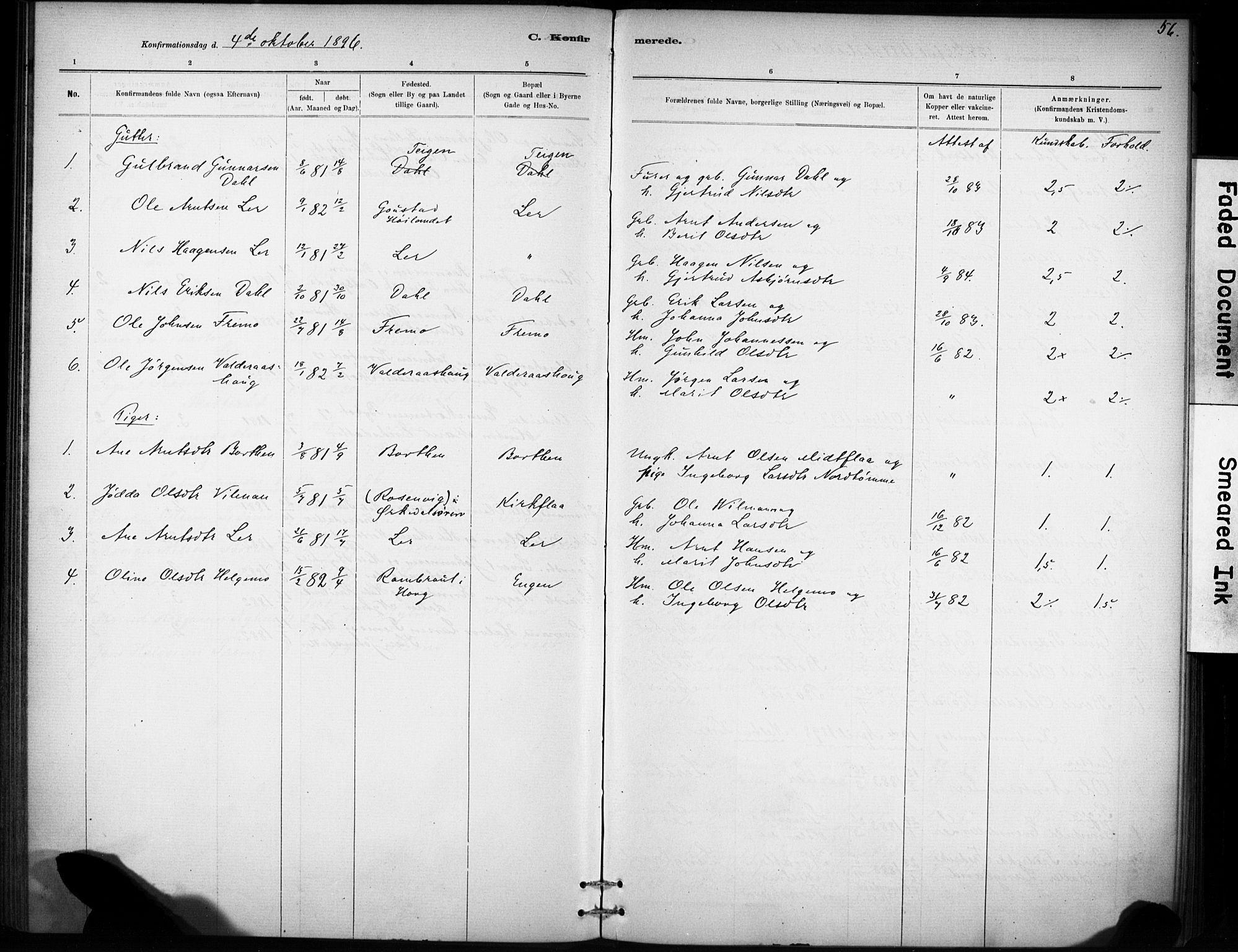 Ministerialprotokoller, klokkerbøker og fødselsregistre - Sør-Trøndelag, AV/SAT-A-1456/693/L1119: Parish register (official) no. 693A01, 1887-1905, p. 56