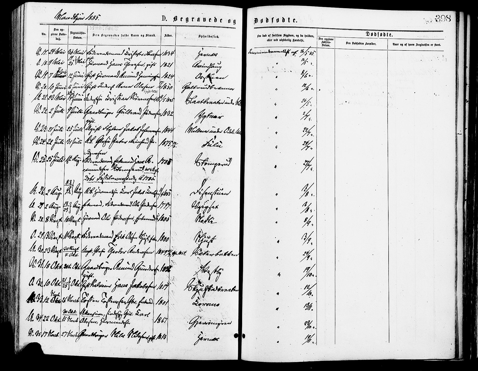 Sør-Odal prestekontor, AV/SAH-PREST-030/H/Ha/Haa/L0005: Parish register (official) no. 5, 1876-1885, p. 398