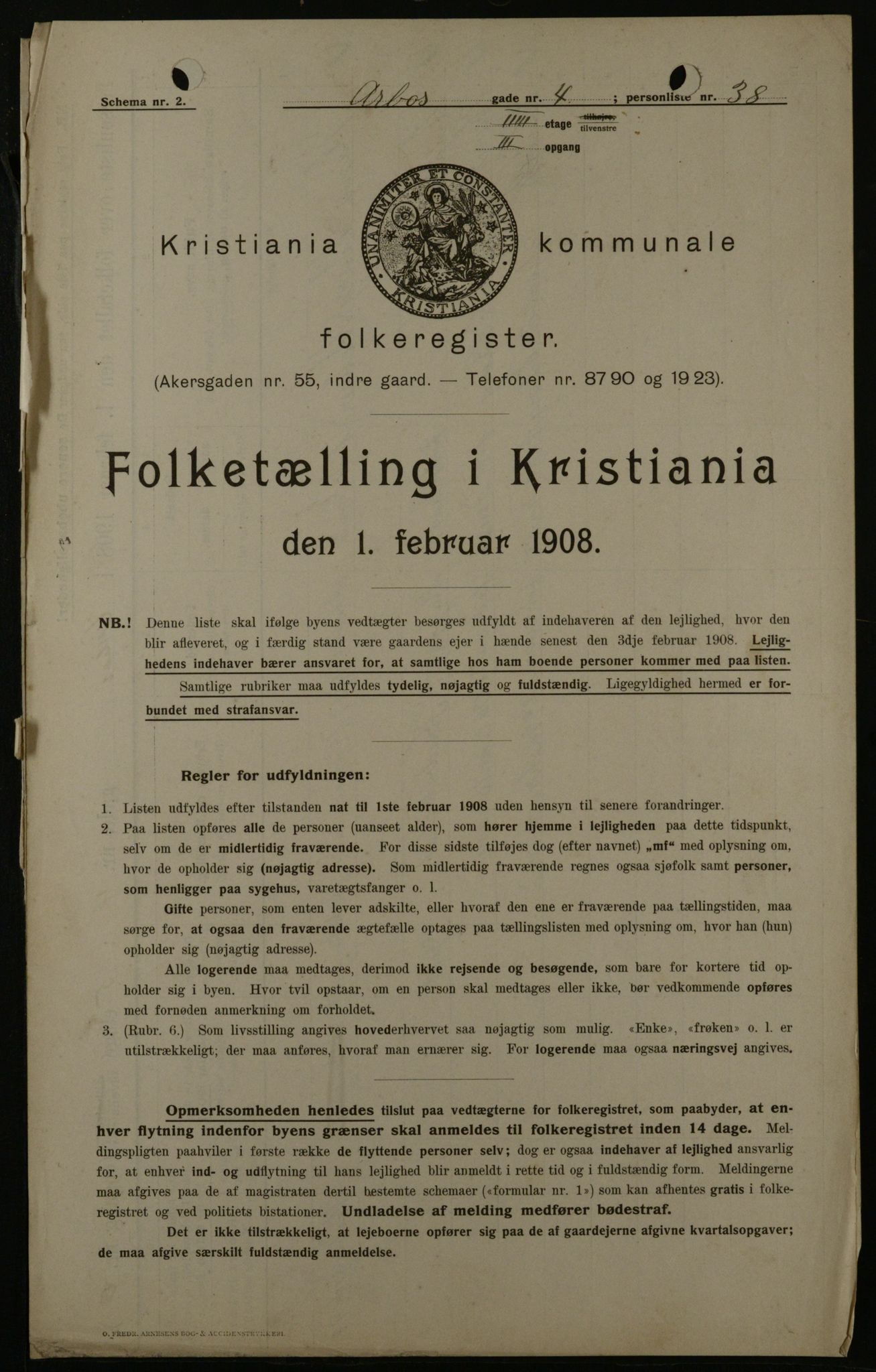 OBA, Municipal Census 1908 for Kristiania, 1908, p. 2113