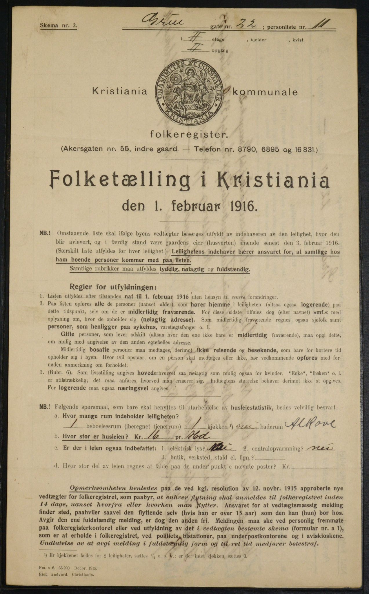 OBA, Municipal Census 1916 for Kristiania, 1916, p. 31166