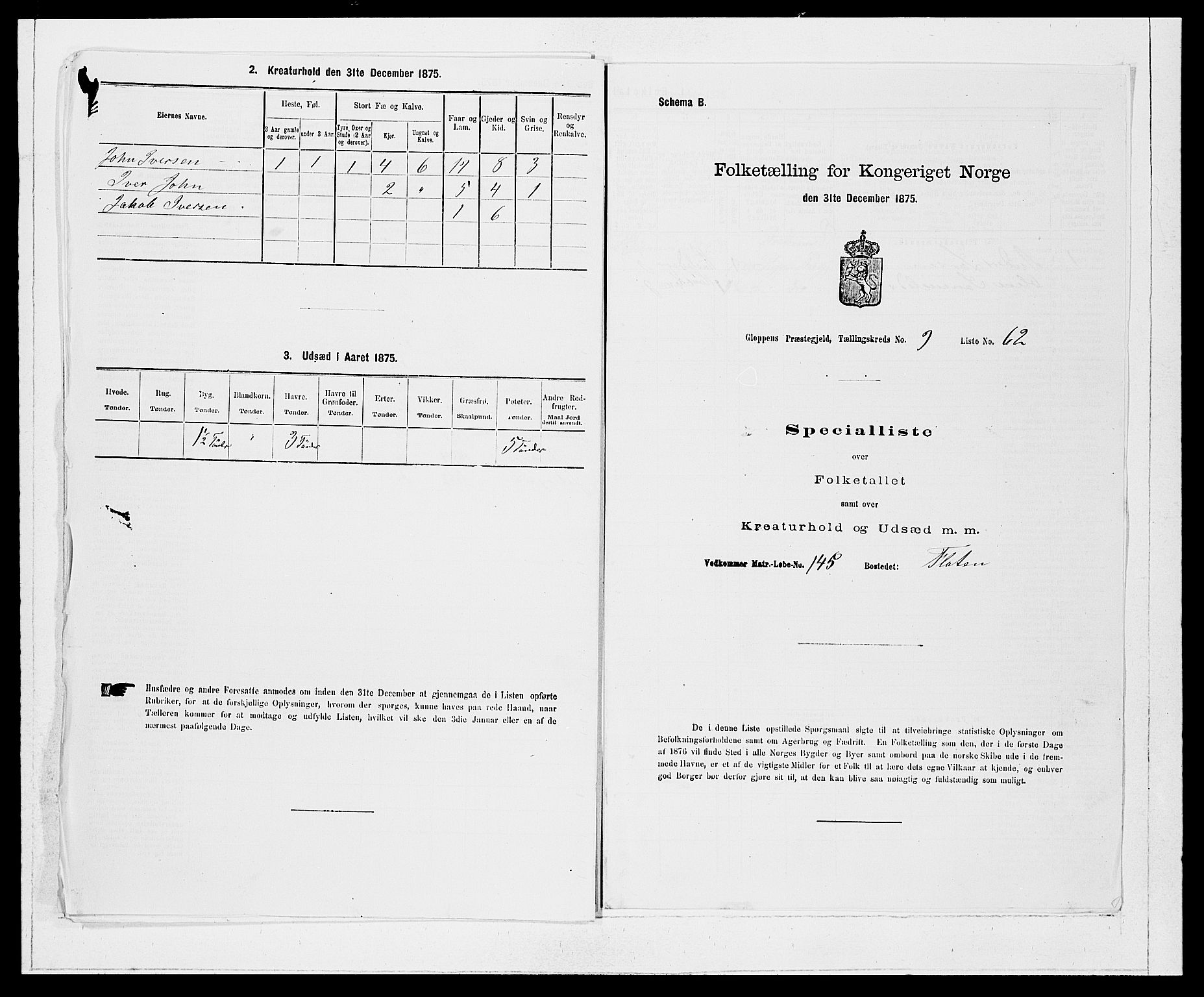 SAB, 1875 Census for 1445P Gloppen, 1875, p. 1075