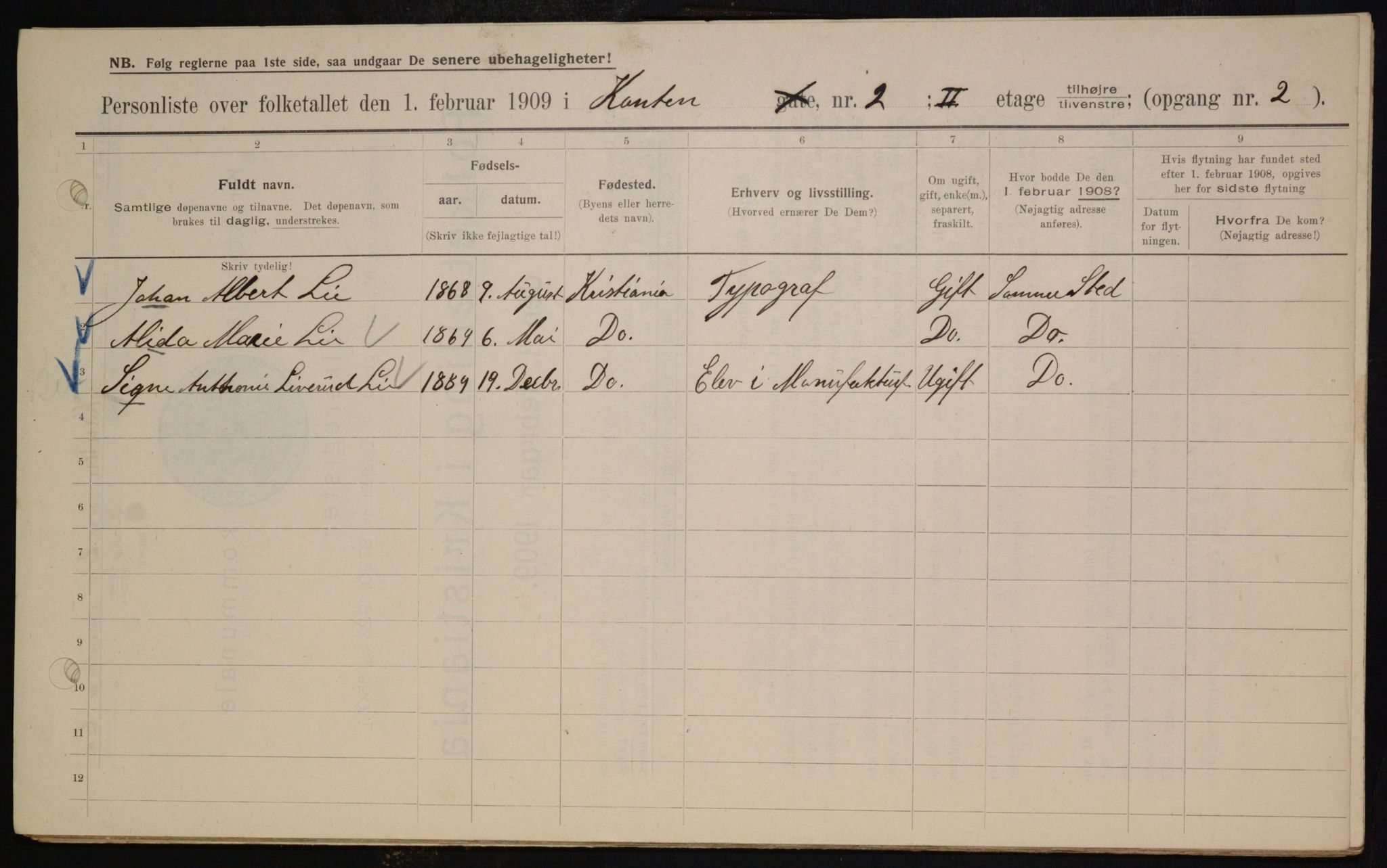 OBA, Municipal Census 1909 for Kristiania, 1909, p. 43962