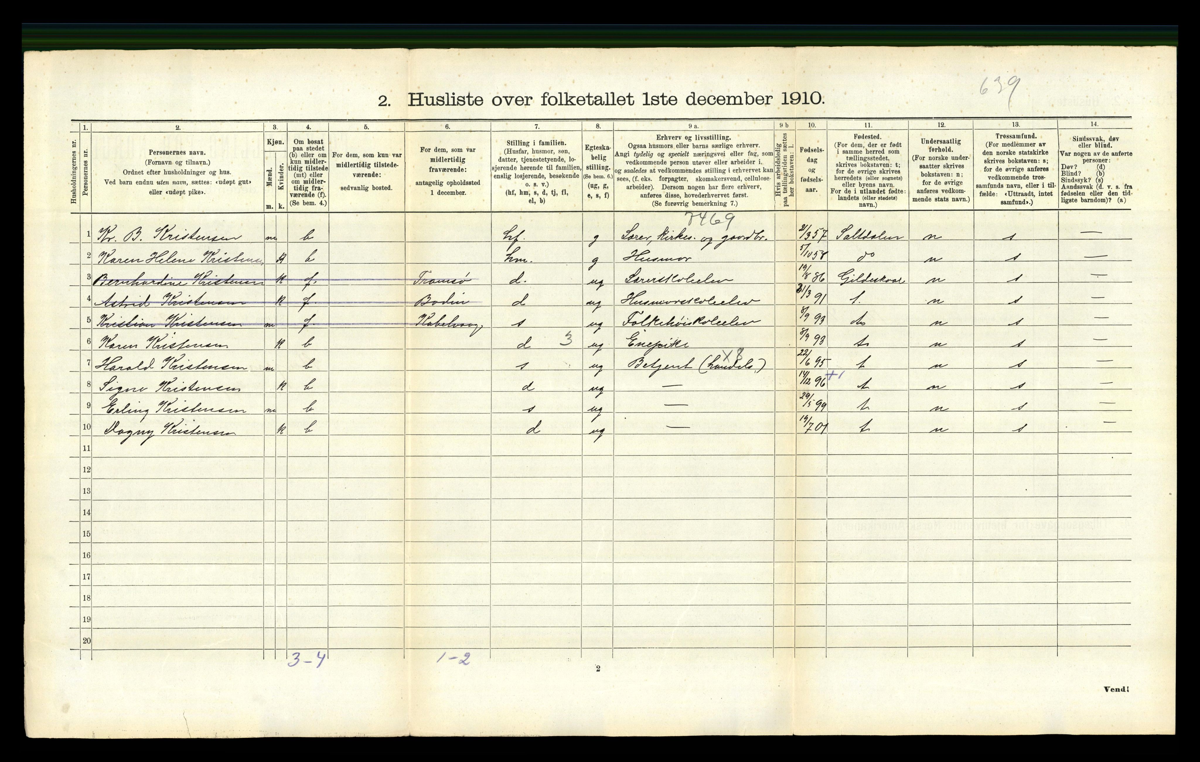 RA, 1910 census for Steigen, 1910, p. 450