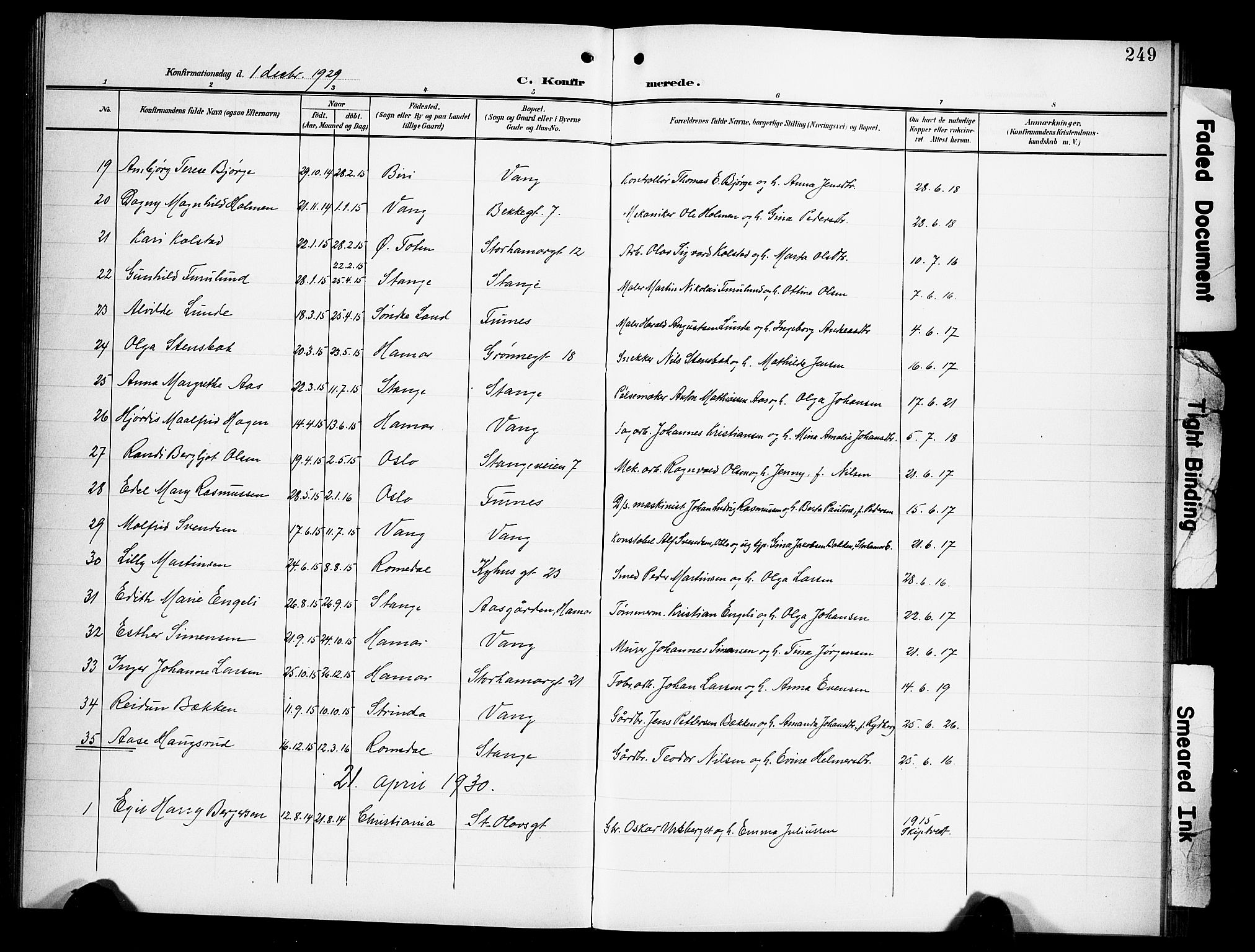 Hamar prestekontor, SAH/DOMPH-002/H/Ha/Hab/L0002: Parish register (copy) no. 2, 1899-1929, p. 249