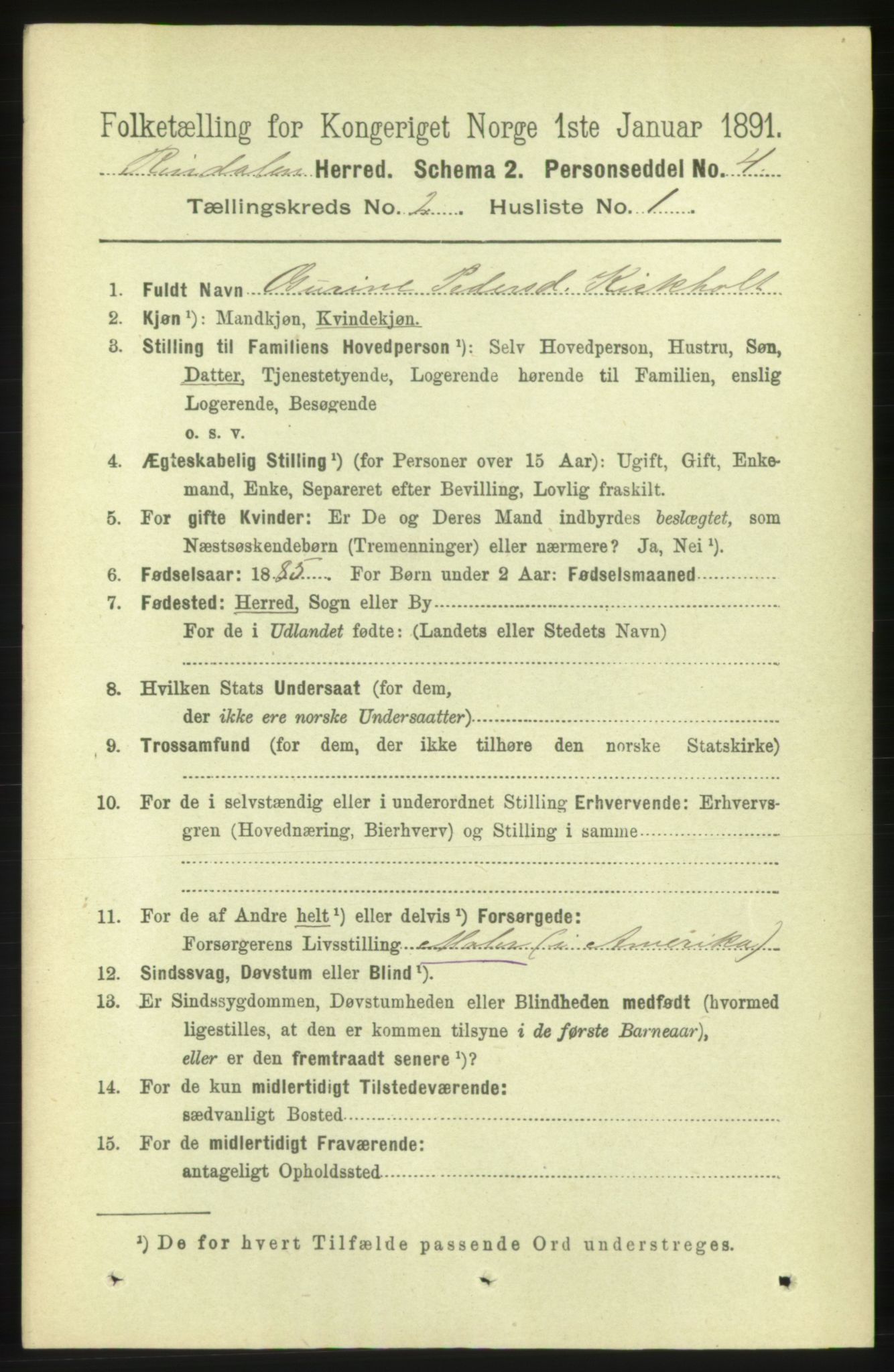 RA, 1891 census for 1567 Rindal, 1891, p. 204