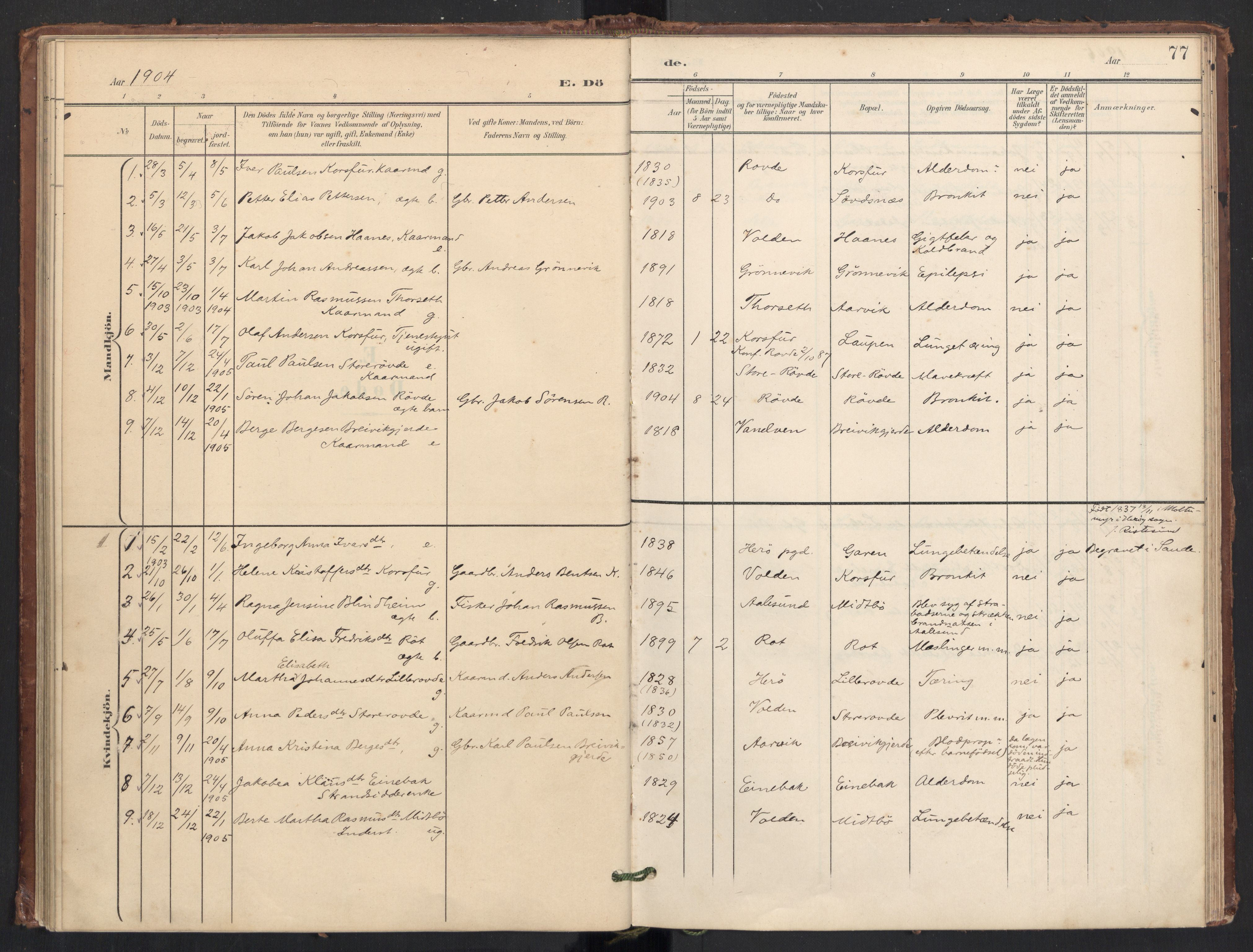 Ministerialprotokoller, klokkerbøker og fødselsregistre - Møre og Romsdal, SAT/A-1454/504/L0057: Parish register (official) no. 504A04, 1902-1919, p. 77