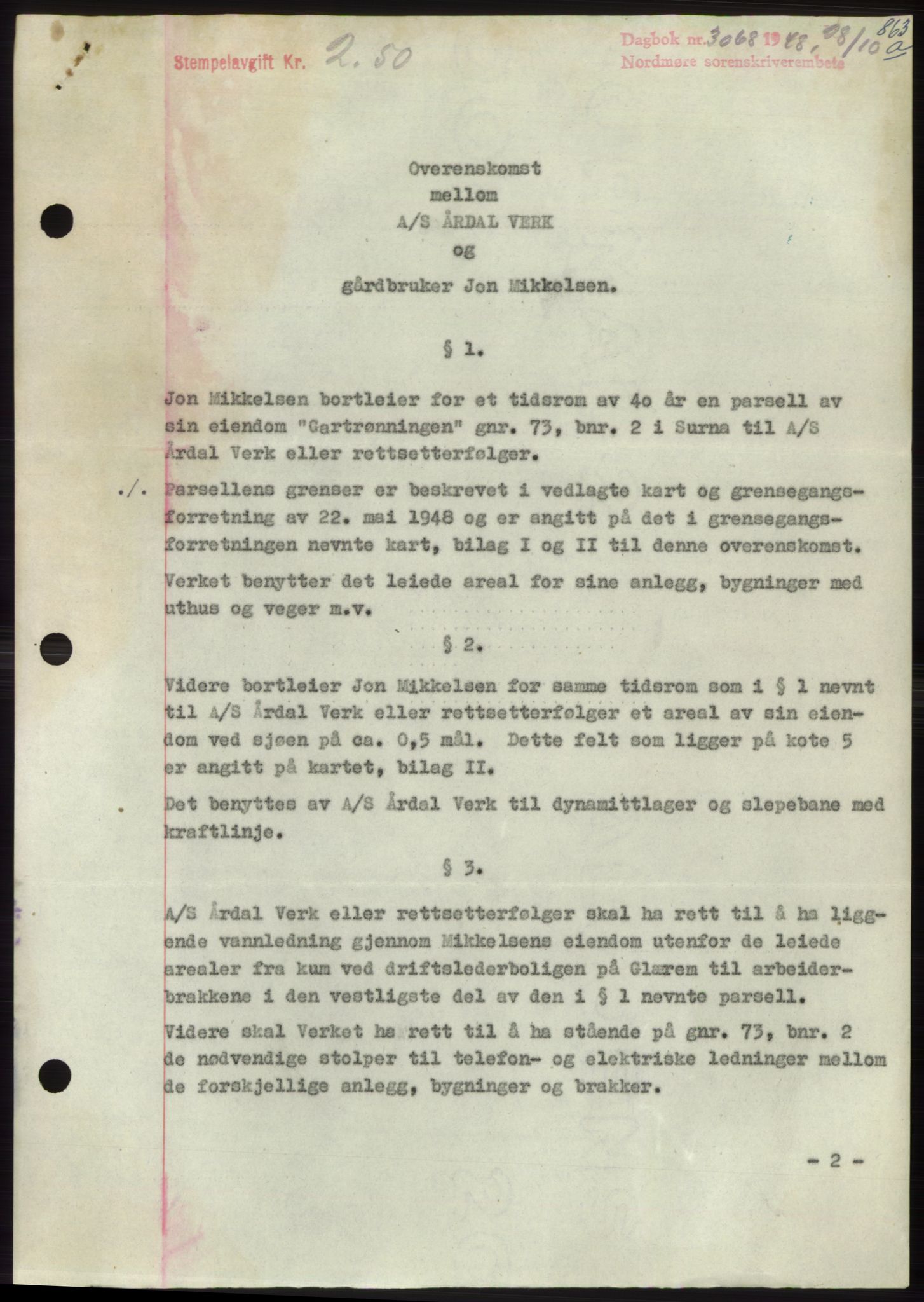 Nordmøre sorenskriveri, AV/SAT-A-4132/1/2/2Ca: Mortgage book no. B99, 1948-1948, Diary no: : 3068/1948