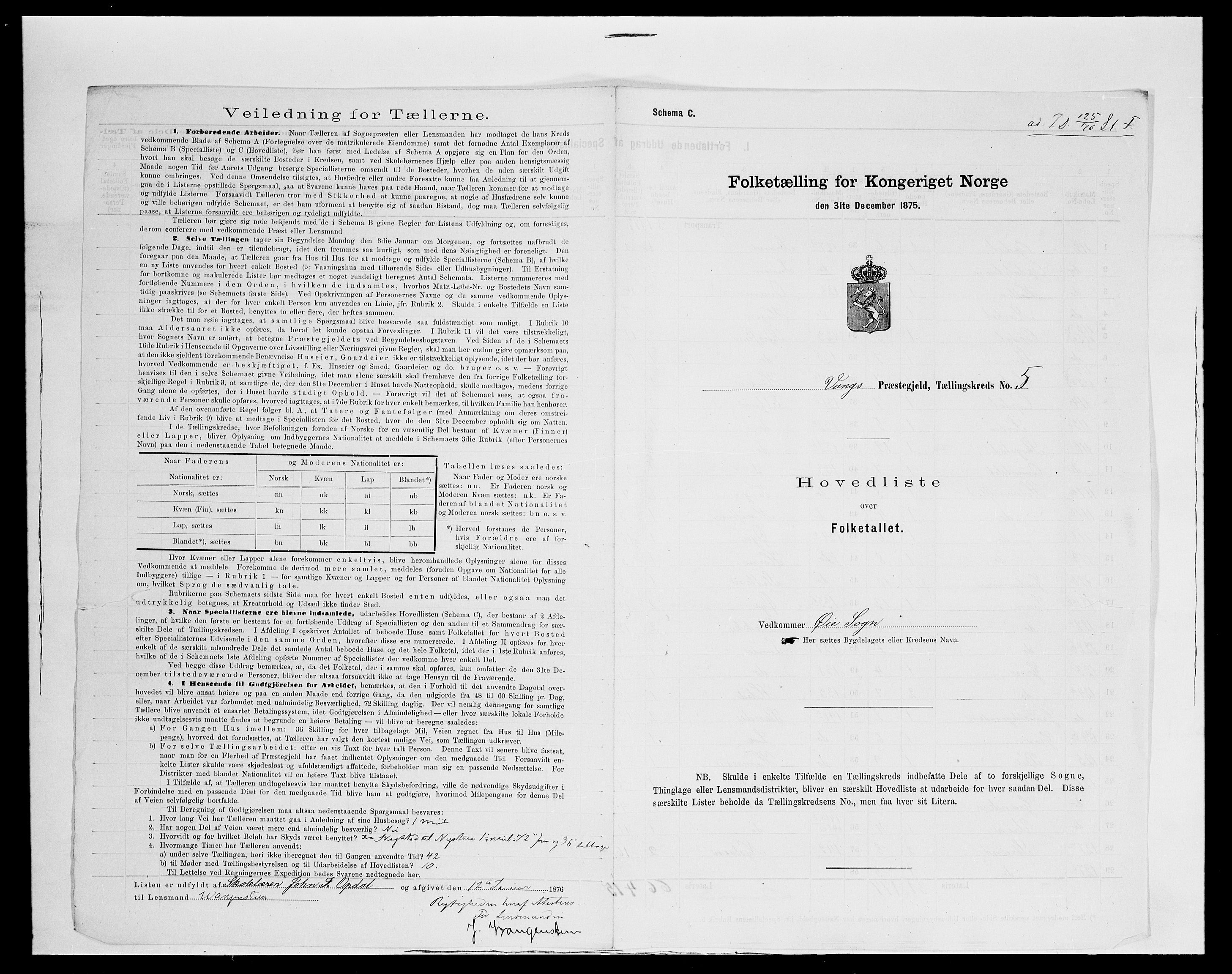 SAH, 1875 census for 0545P Vang, 1875, p. 19