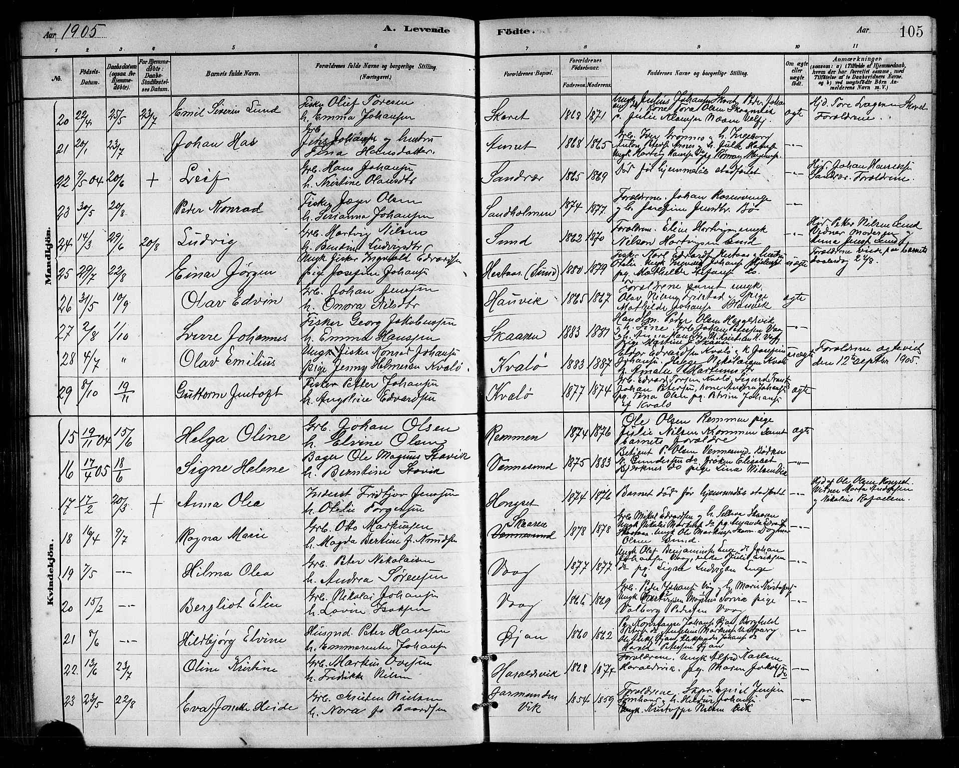 Ministerialprotokoller, klokkerbøker og fødselsregistre - Nordland, SAT/A-1459/812/L0188: Parish register (copy) no. 812C06, 1884-1912, p. 105