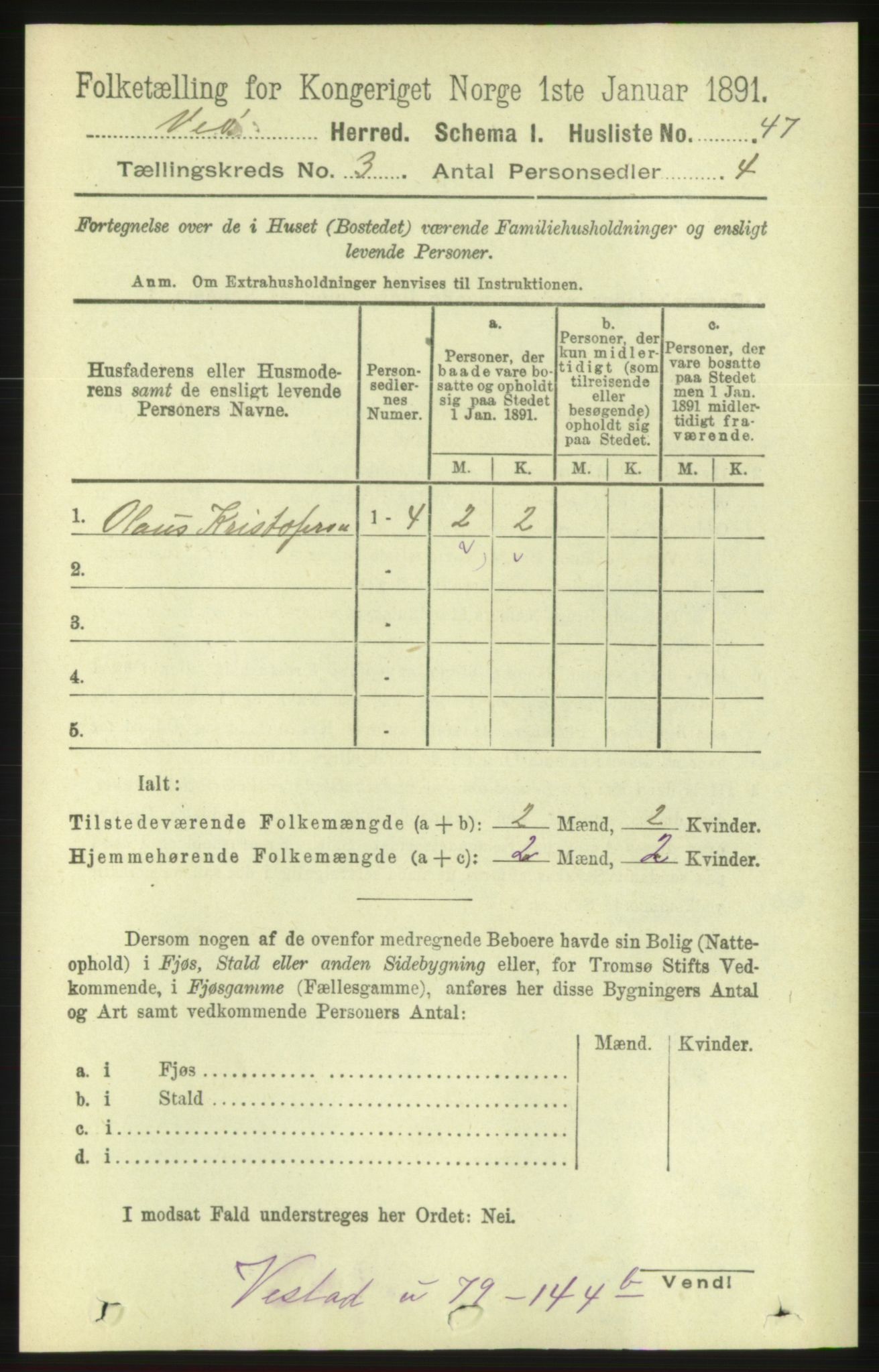 RA, 1891 census for 1541 Veøy, 1891, p. 1407