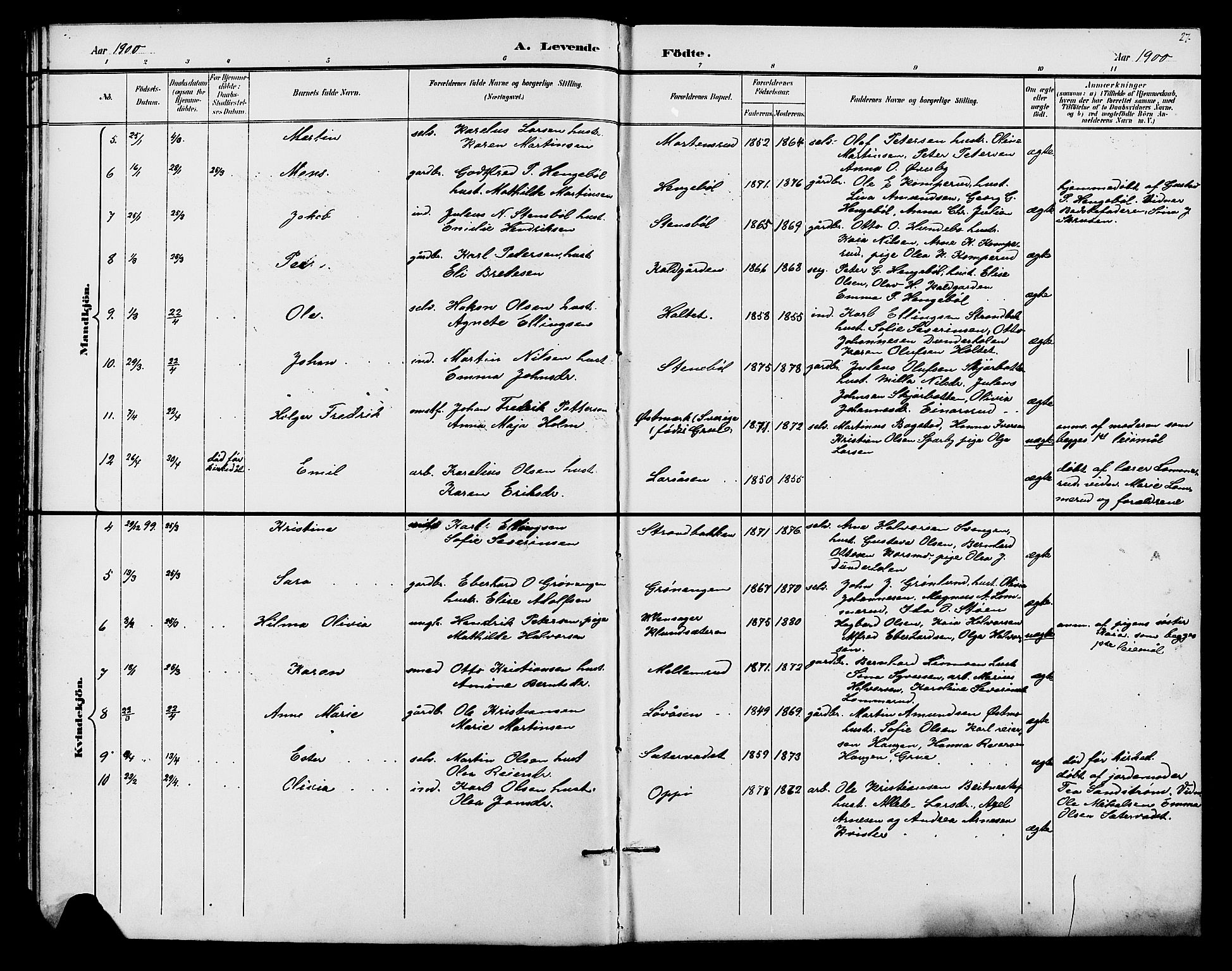 Hof prestekontor, AV/SAH-PREST-038/H/Ha/Hab/L0001: Parish register (copy) no. 1, 1895-1914, p. 27