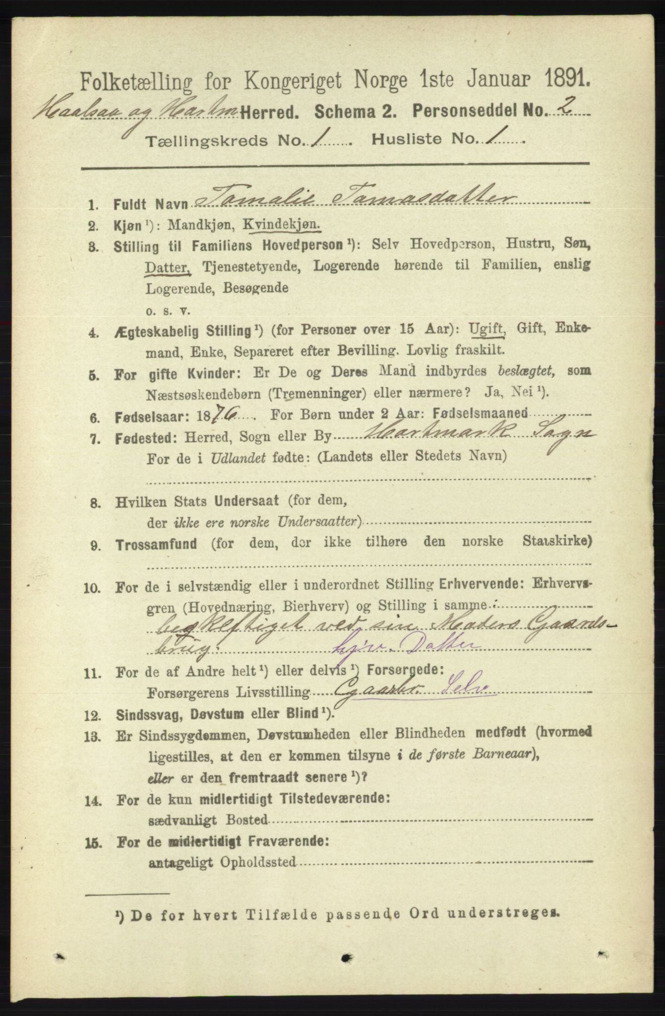 RA, 1891 census for 1019 Halse og Harkmark, 1891, p. 102