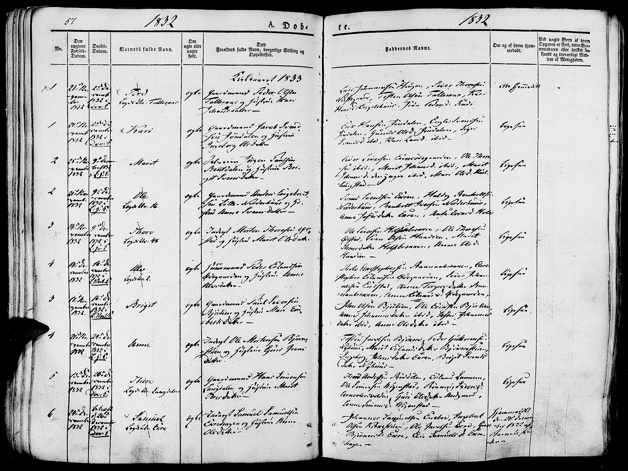 Lesja prestekontor, AV/SAH-PREST-068/H/Ha/Haa/L0005: Parish register (official) no. 5, 1830-1842, p. 57