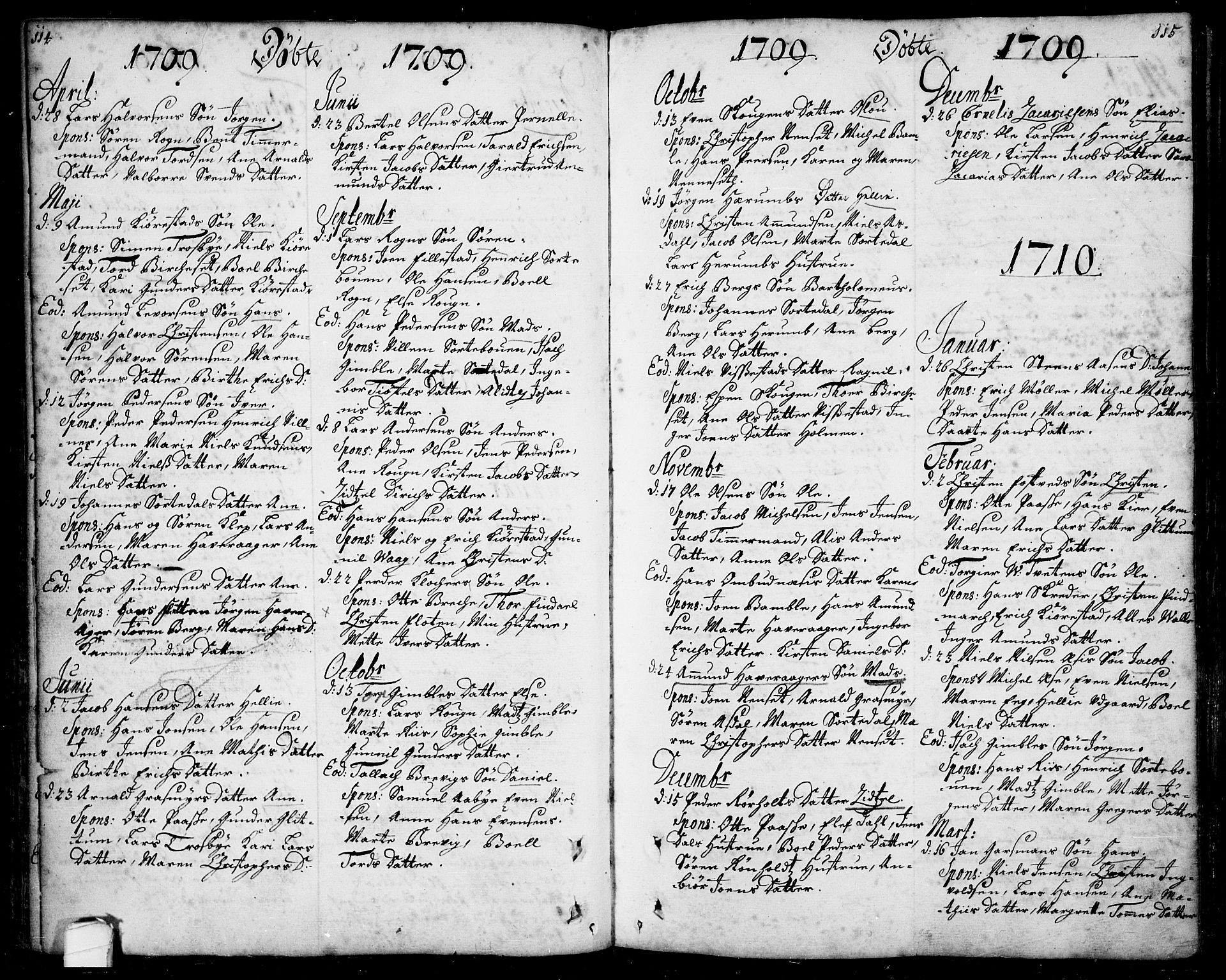 Bamble kirkebøker, SAKO/A-253/F/Fa/L0001: Parish register (official) no. I 1, 1702-1774, p. 114-115