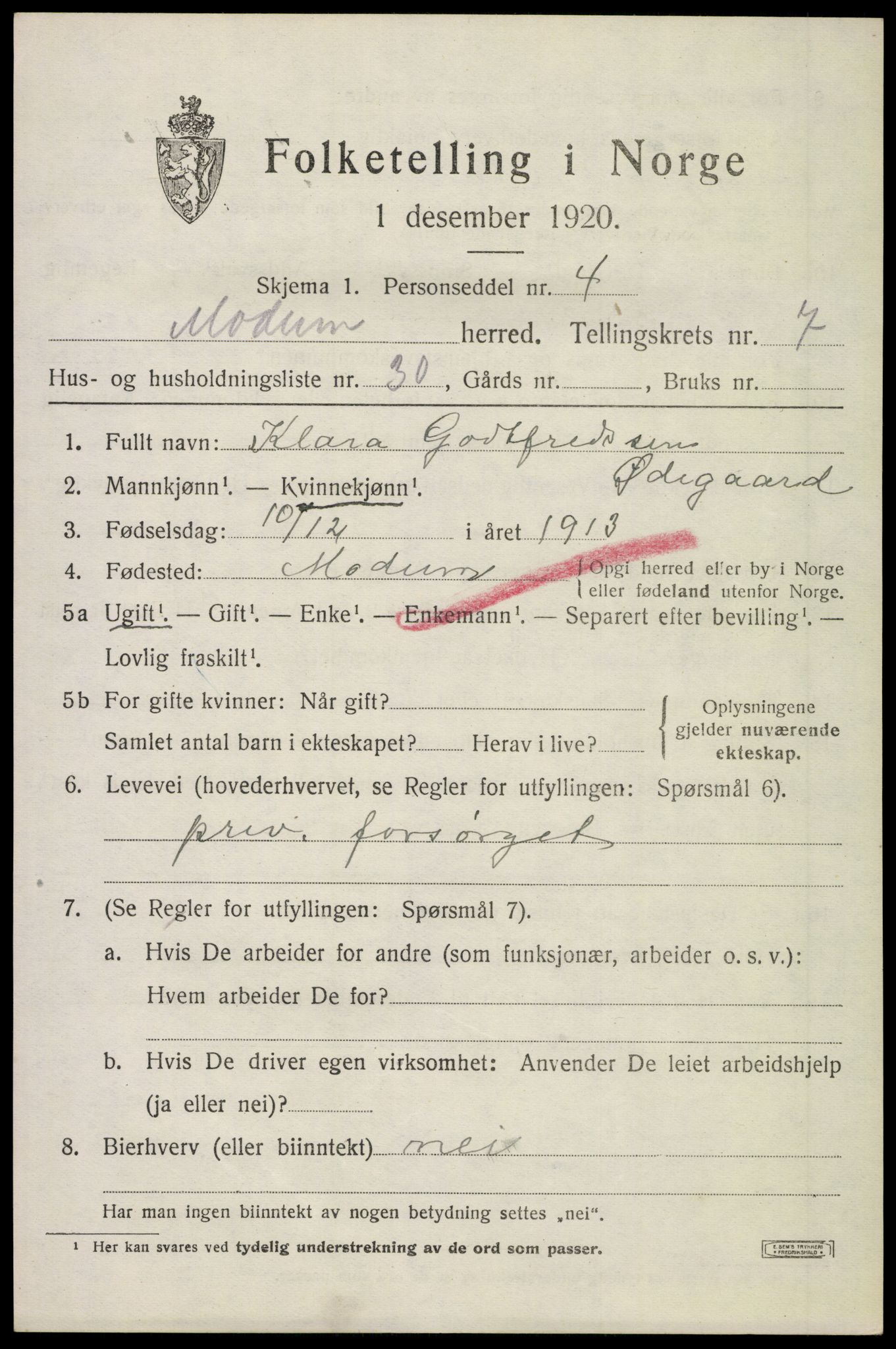 SAKO, 1920 census for Modum, 1920, p. 10025