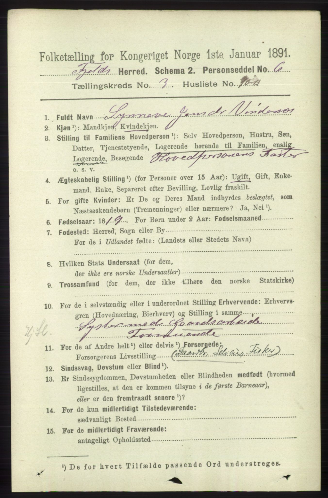 RA, 1891 census for 1246 Fjell, 1891, p. 1950