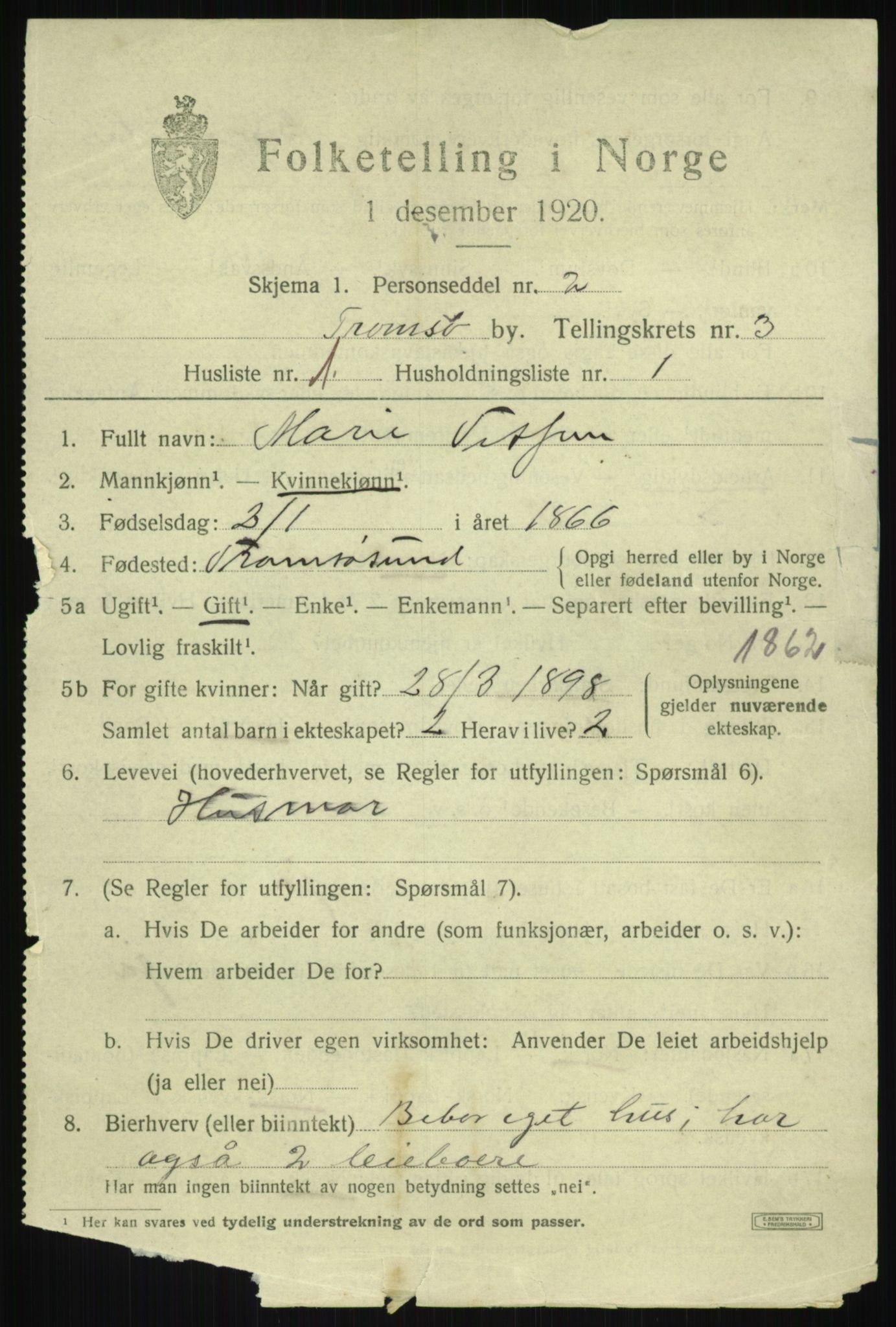 SATØ, 1920 census for Tromsø, 1920, p. 10363