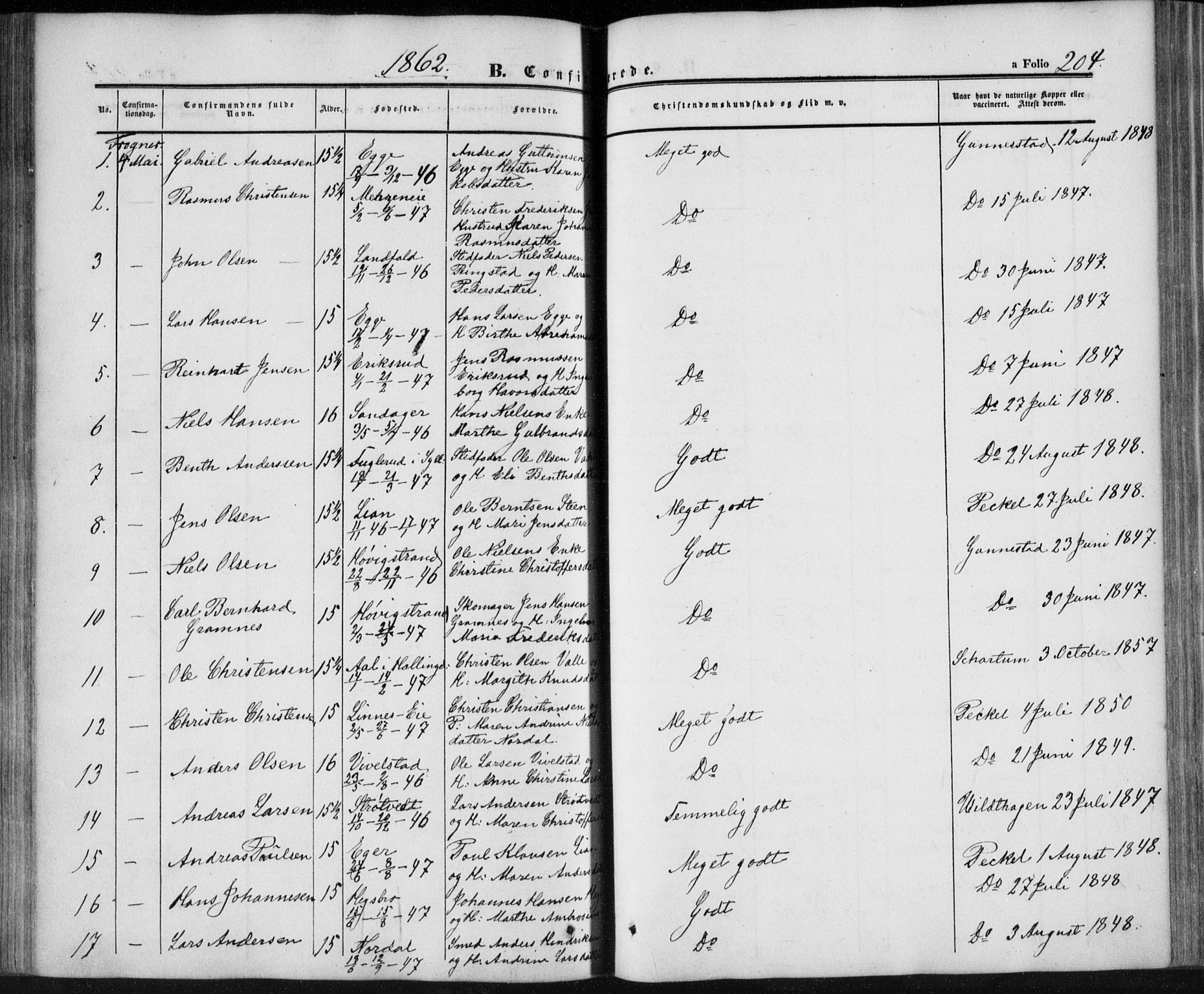 Lier kirkebøker, AV/SAKO-A-230/F/Fa/L0012: Parish register (official) no. I 12, 1854-1864, p. 204