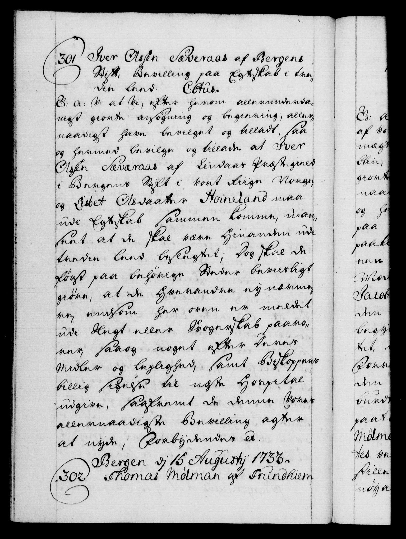 Danske Kanselli 1572-1799, AV/RA-EA-3023/F/Fc/Fca/Fcaa/L0028: Norske registre, 1733-1734, p. 213b