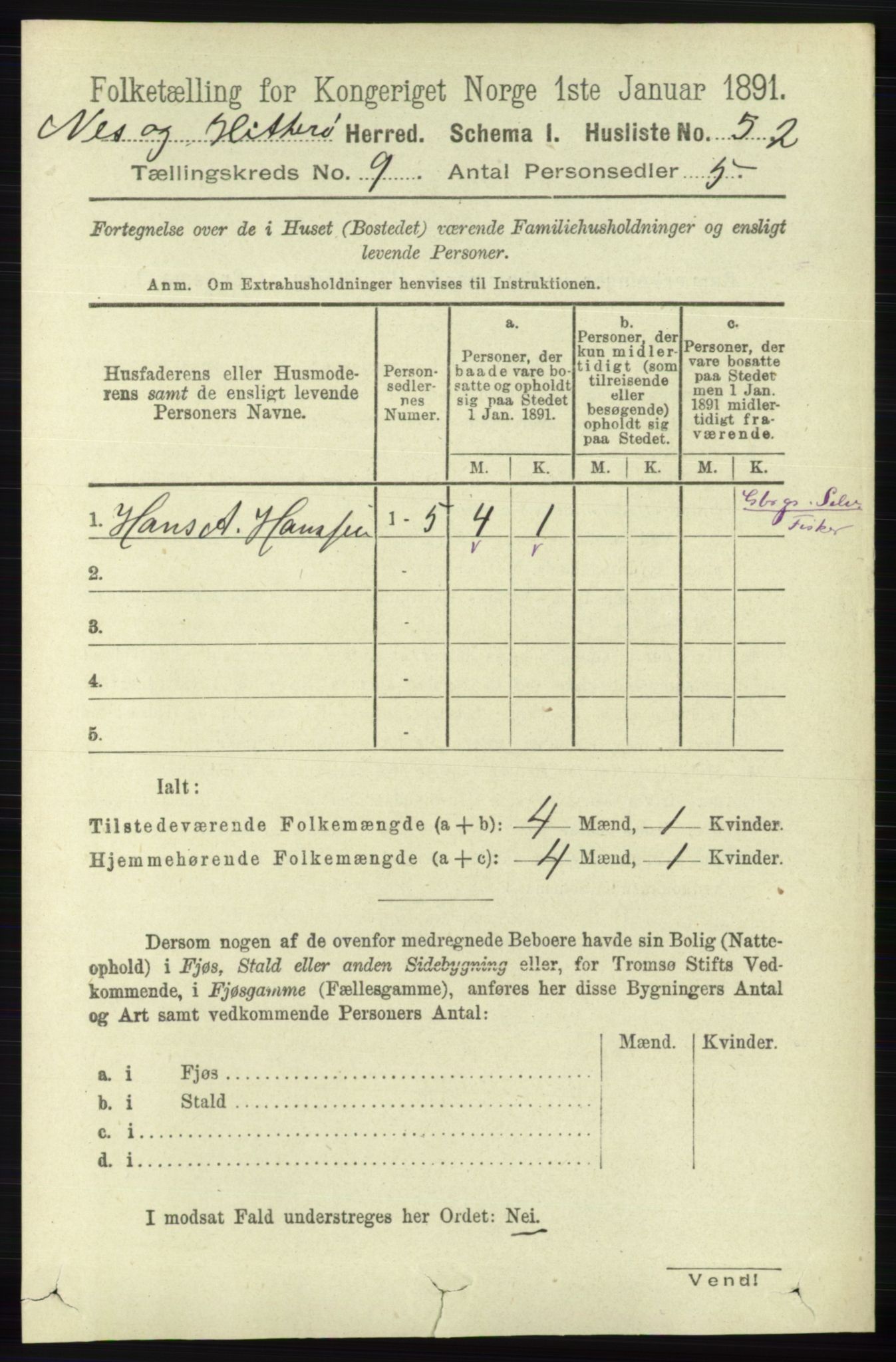 RA, 1891 census for 1043 Hidra og Nes, 1891, p. 3760