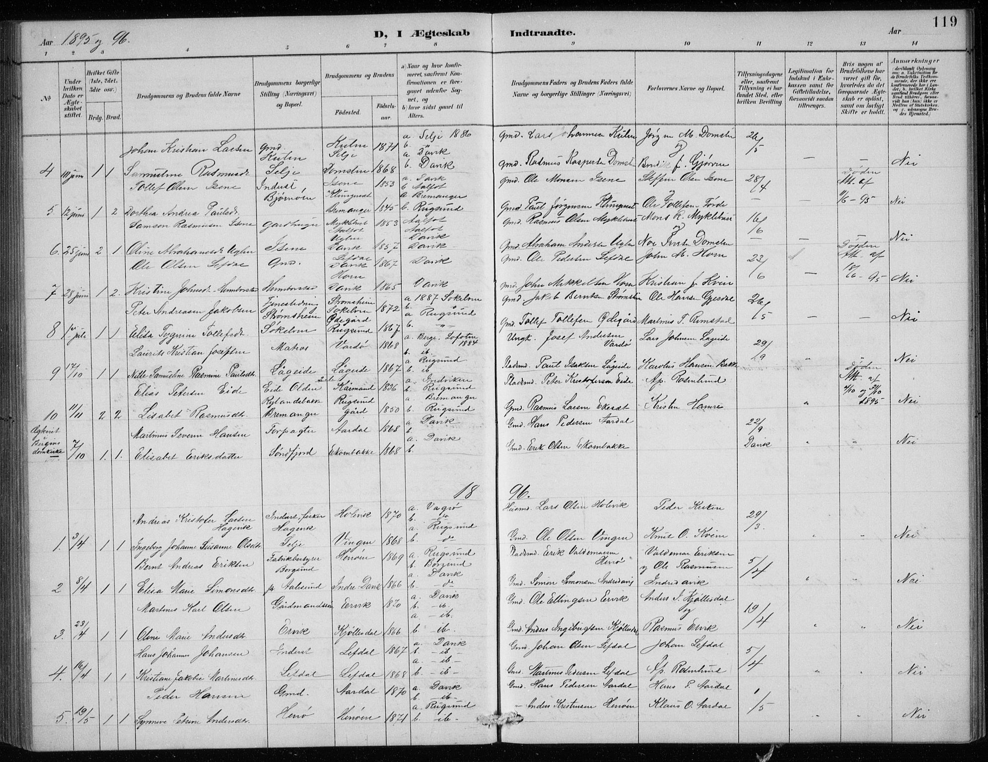 Davik sokneprestembete, AV/SAB-A-79701/H/Hab/Haba/L0002: Parish register (copy) no. A 2, 1890-1911, p. 119