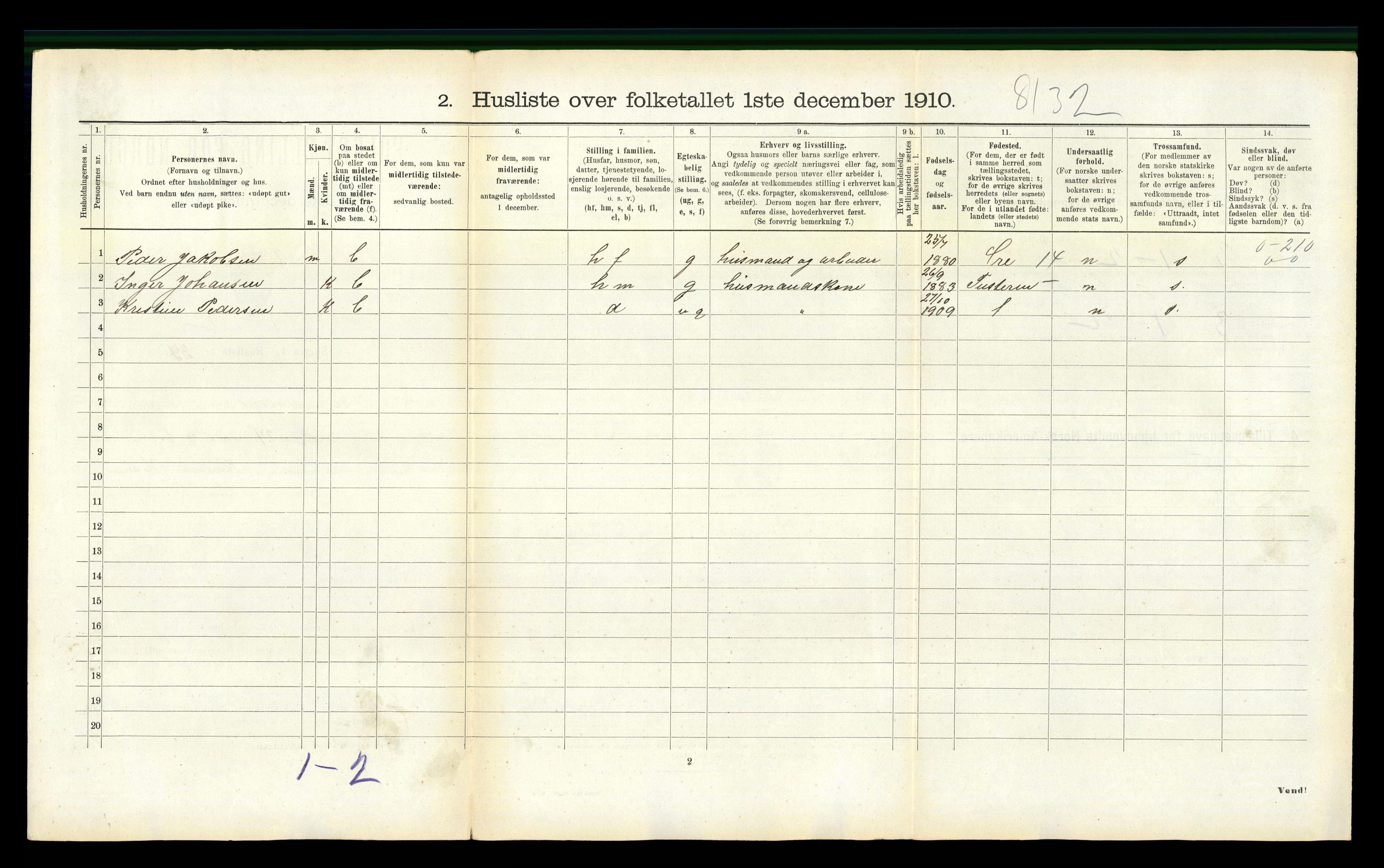 RA, 1910 census for Straumsnes, 1910, p. 278