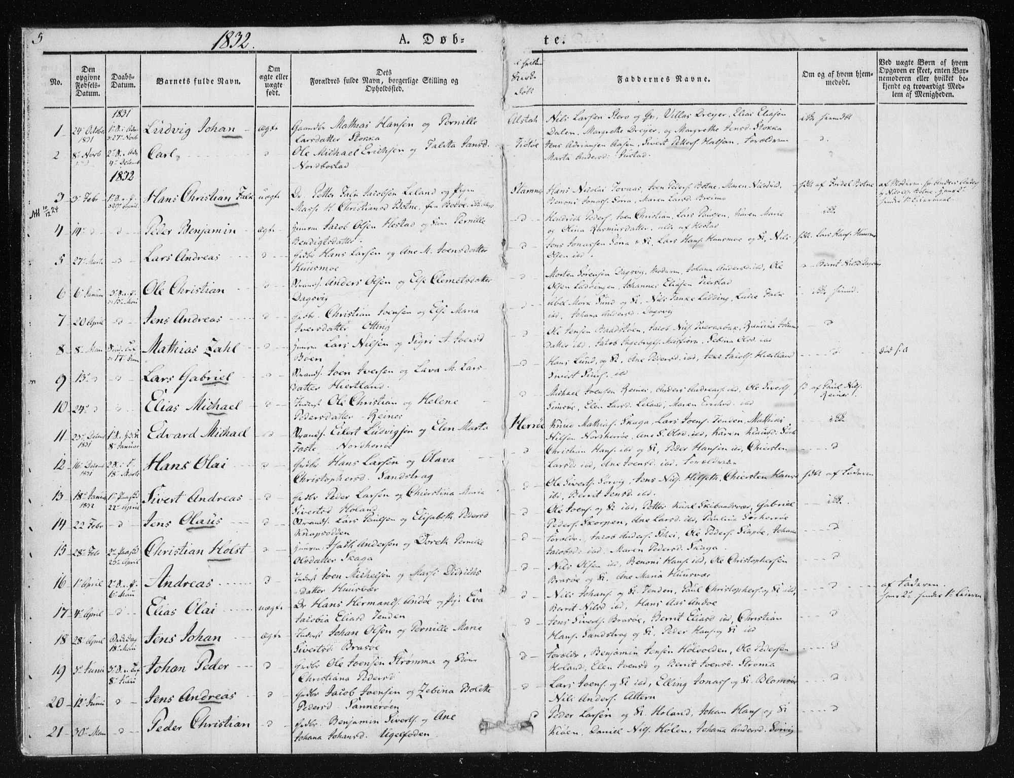 Ministerialprotokoller, klokkerbøker og fødselsregistre - Nordland, SAT/A-1459/830/L0446: Parish register (official) no. 830A10, 1831-1865, p. 5