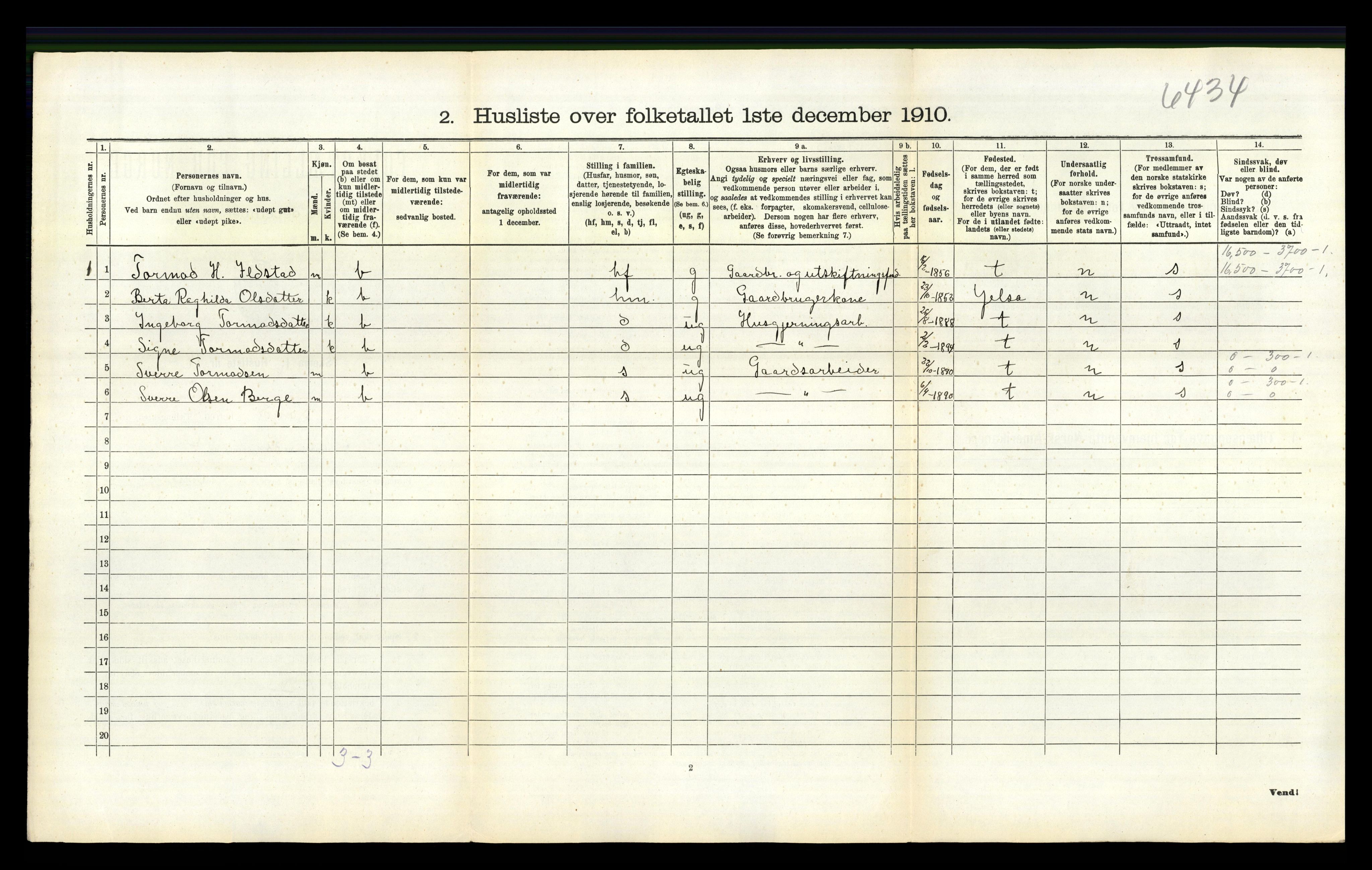 RA, 1910 census for Sand, 1910, p. 274