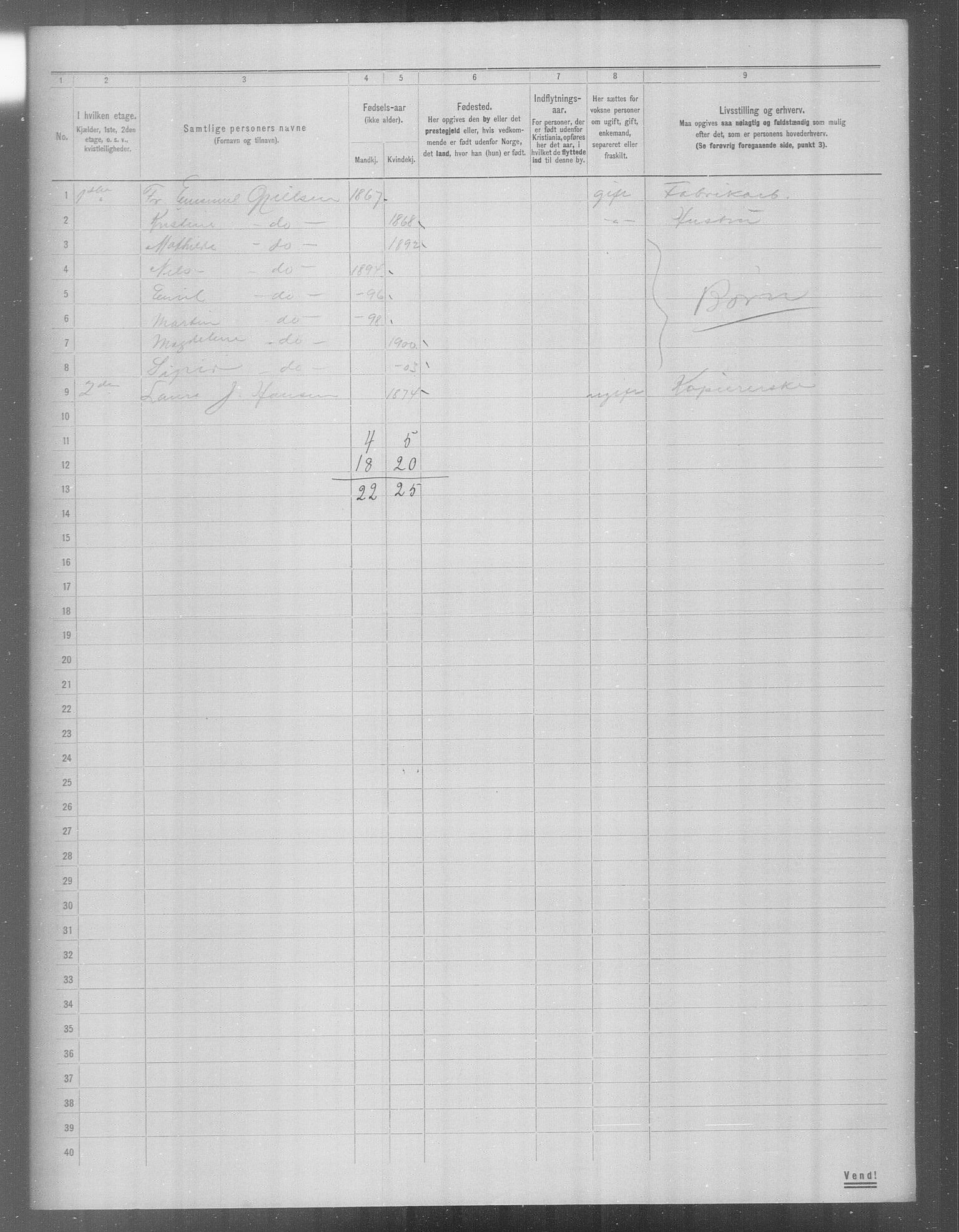 OBA, Municipal Census 1904 for Kristiania, 1904, p. 23376