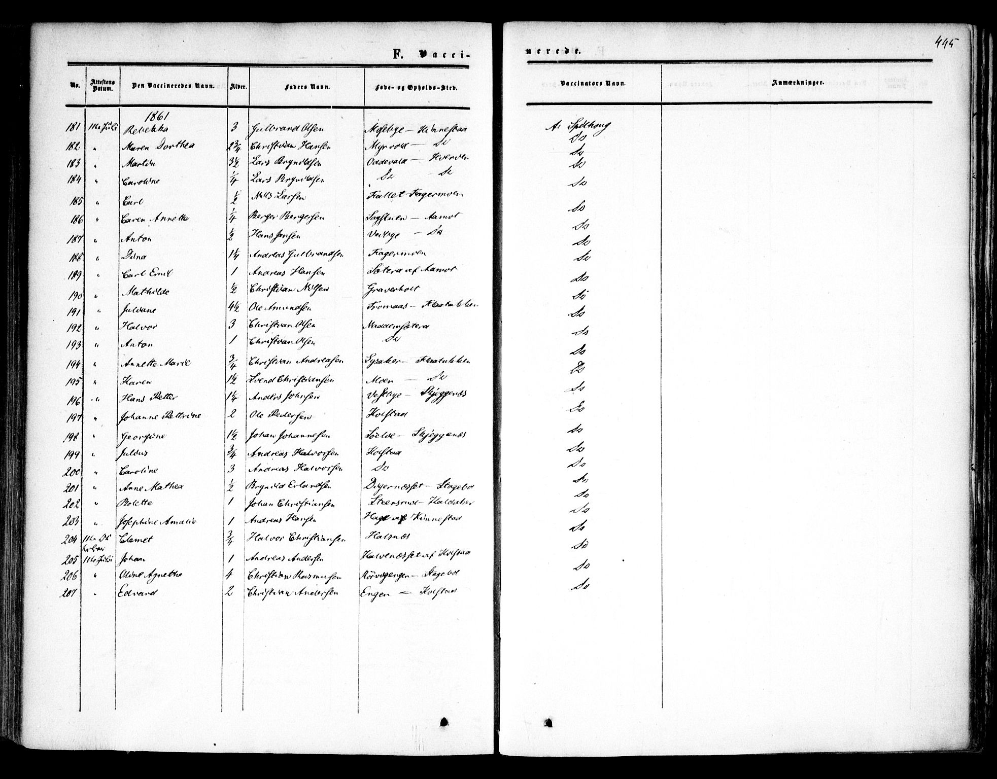 Høland prestekontor Kirkebøker, AV/SAO-A-10346a/F/Fa/L0010: Parish register (official) no. I 10, 1854-1861, p. 445