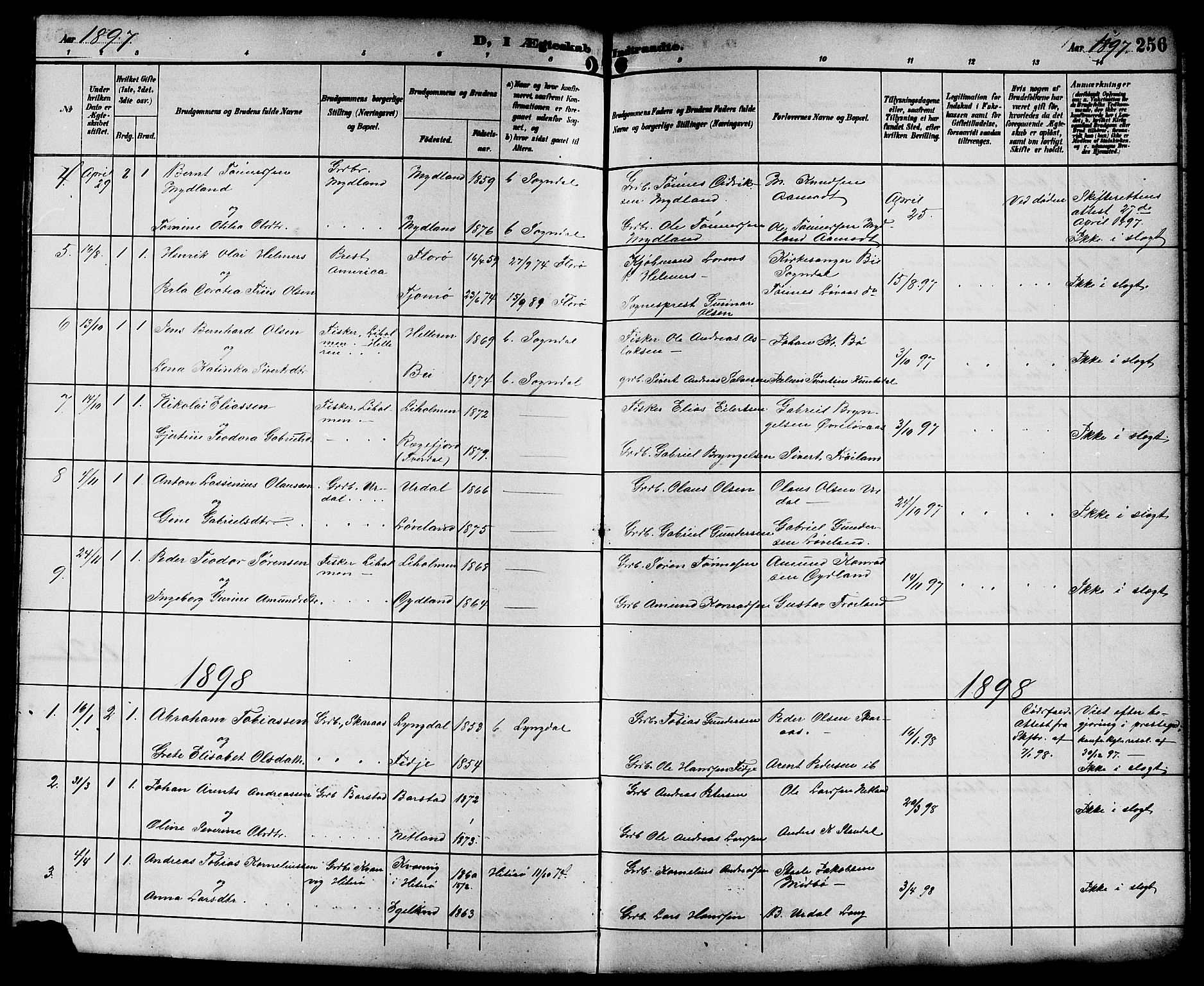 Sokndal sokneprestkontor, SAST/A-101808: Parish register (copy) no. B 6, 1892-1907, p. 256