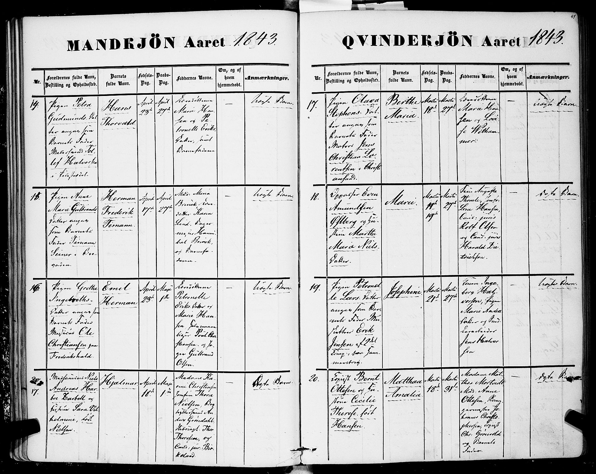 Rikshospitalet prestekontor Kirkebøker, AV/SAO-A-10309b/F/L0003: Parish register (official) no. 3, 1841-1853, p. 47