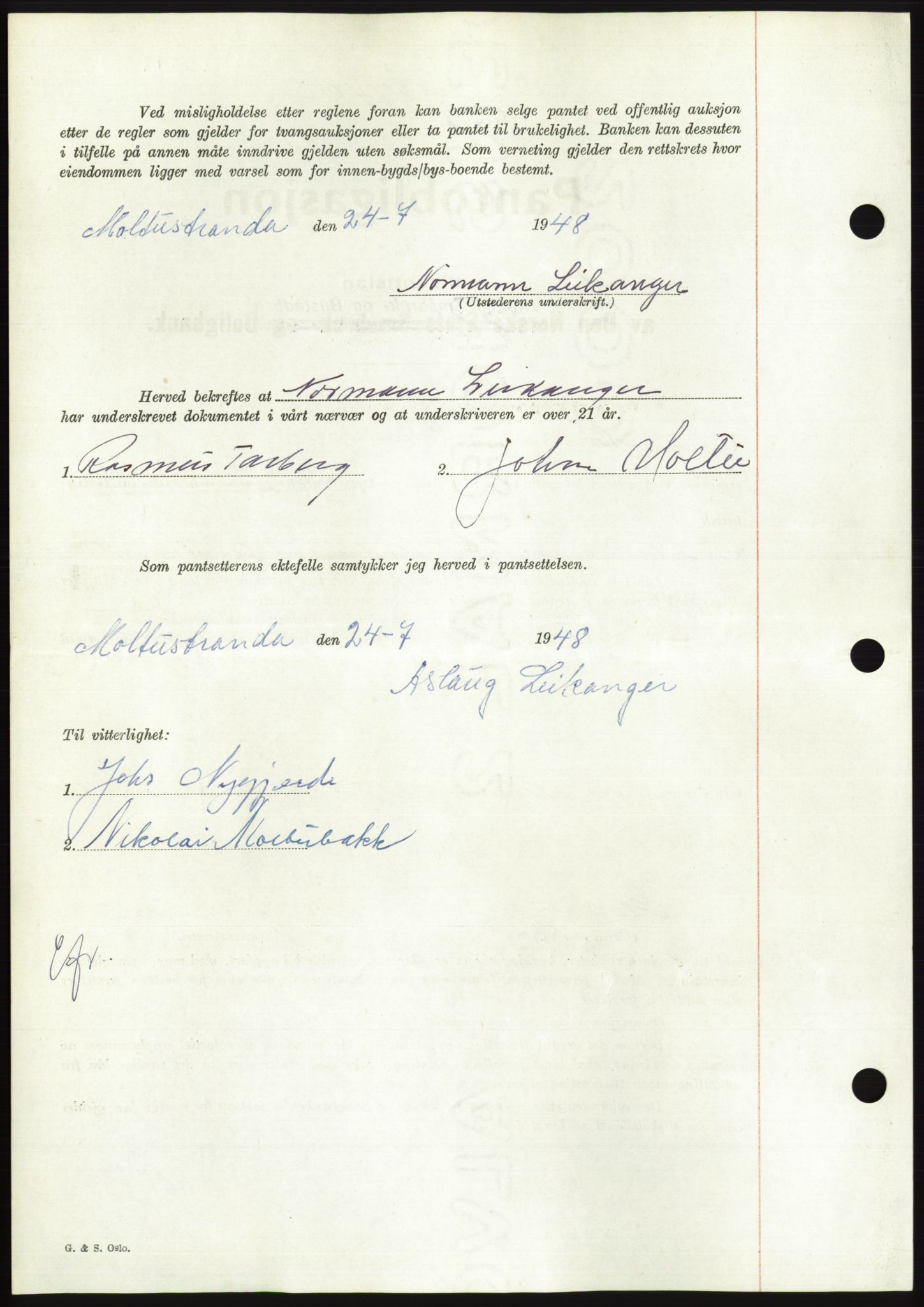 Søre Sunnmøre sorenskriveri, AV/SAT-A-4122/1/2/2C/L0116: Mortgage book no. 4B, 1948-1949, Diary no: : 1021/1948