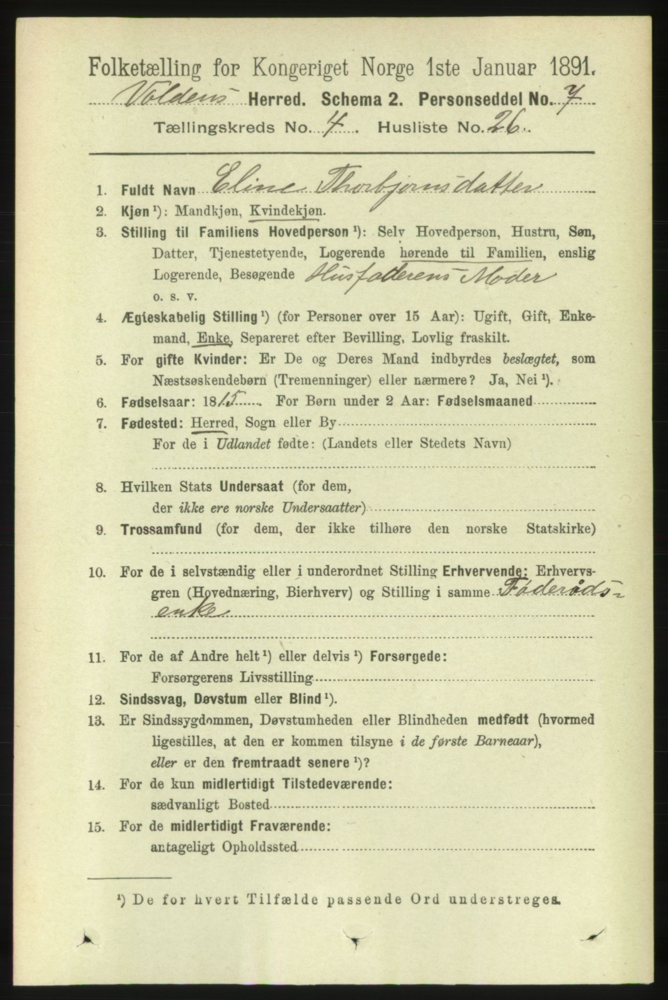 RA, 1891 census for 1519 Volda, 1891, p. 2139