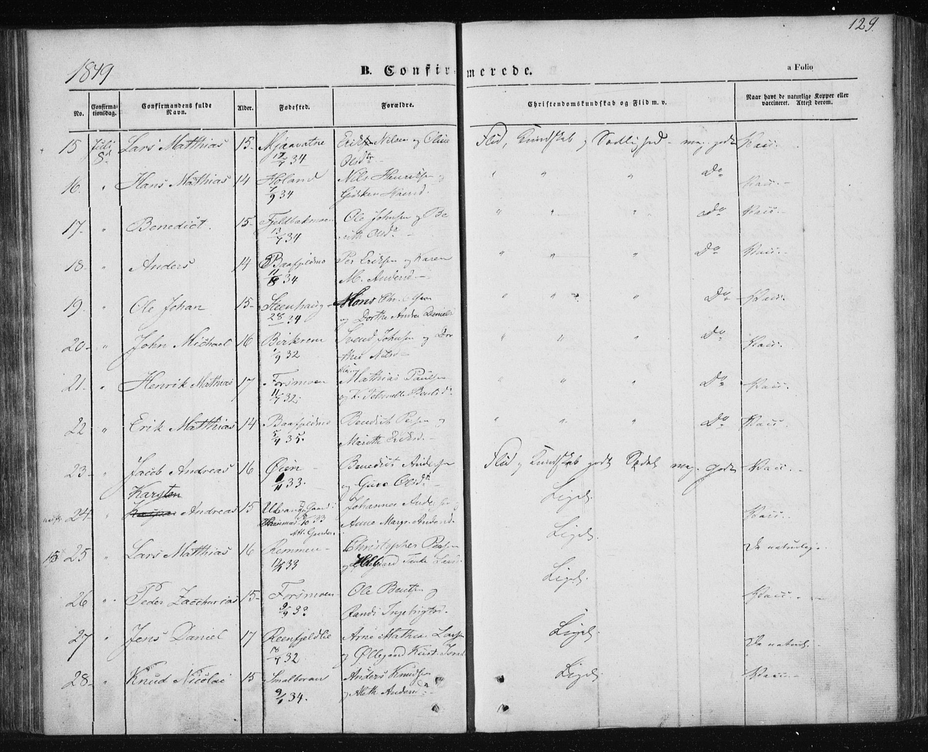 Ministerialprotokoller, klokkerbøker og fødselsregistre - Nordland, AV/SAT-A-1459/820/L0291: Parish register (official) no. 820A12, 1846-1854, p. 129