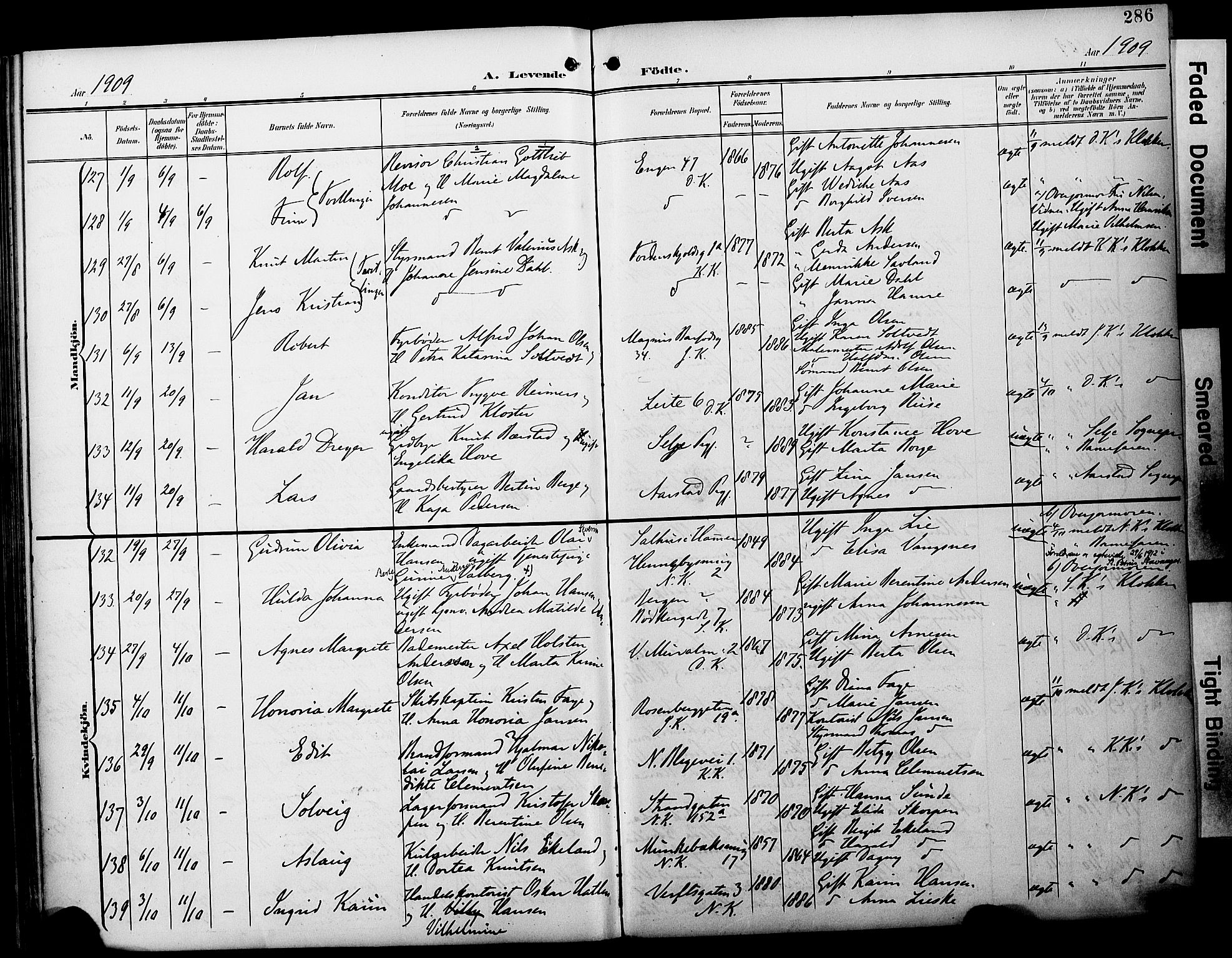 Fødselsstiftelsens sokneprestembete*, SAB/-: Parish register (official) no. A 3, 1901-1910, p. 286