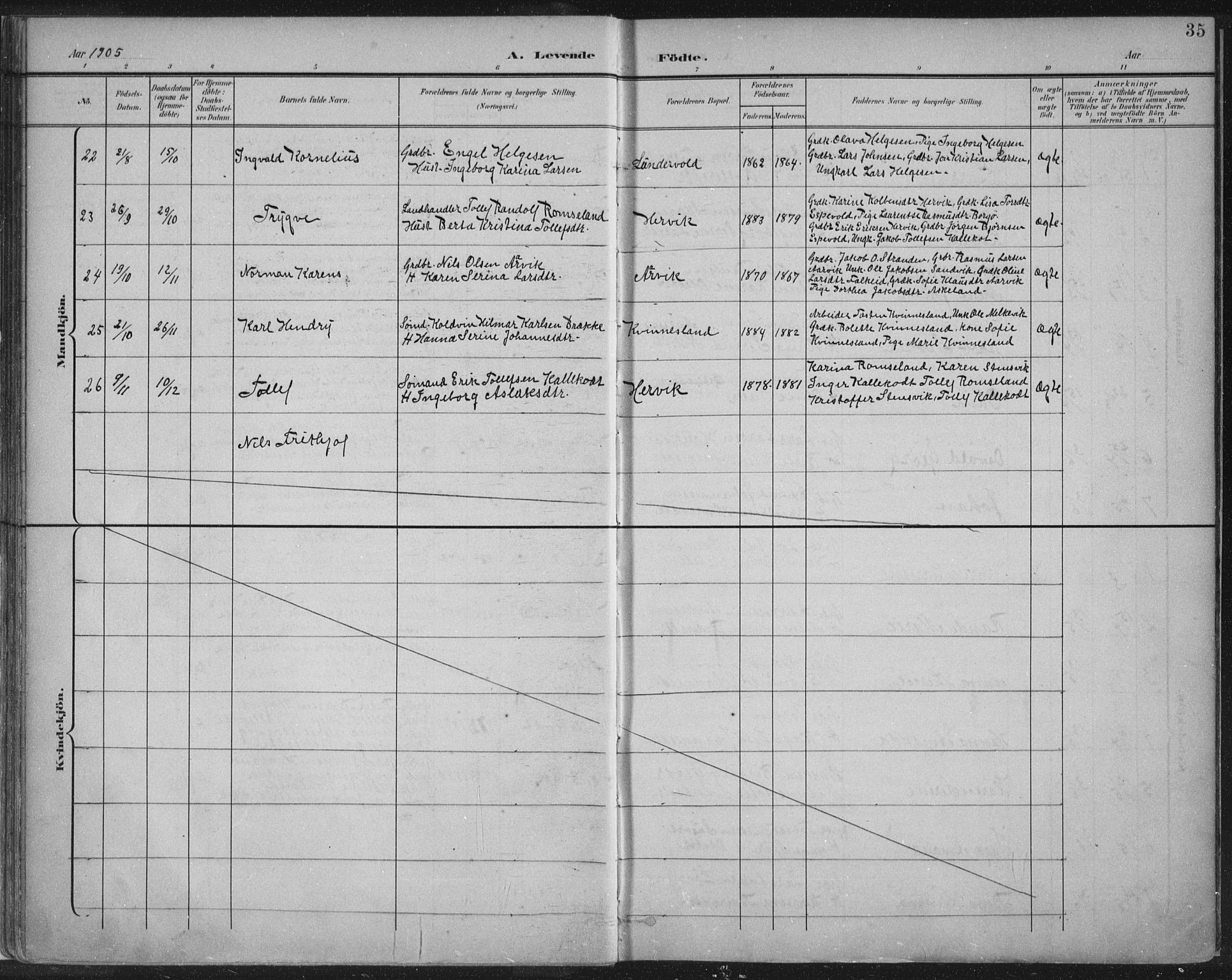 Tysvær sokneprestkontor, AV/SAST-A -101864/H/Ha/Haa/L0008: Parish register (official) no. A 8, 1897-1918, p. 35