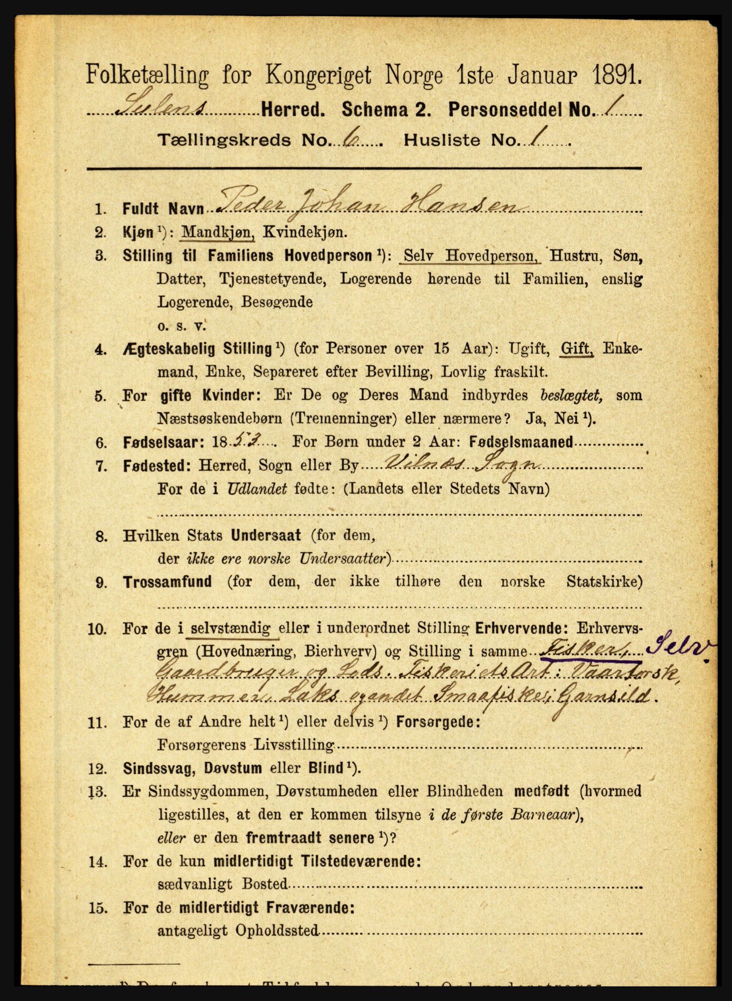 RA, 1891 census for 1412 Solund, 1891, p. 2014