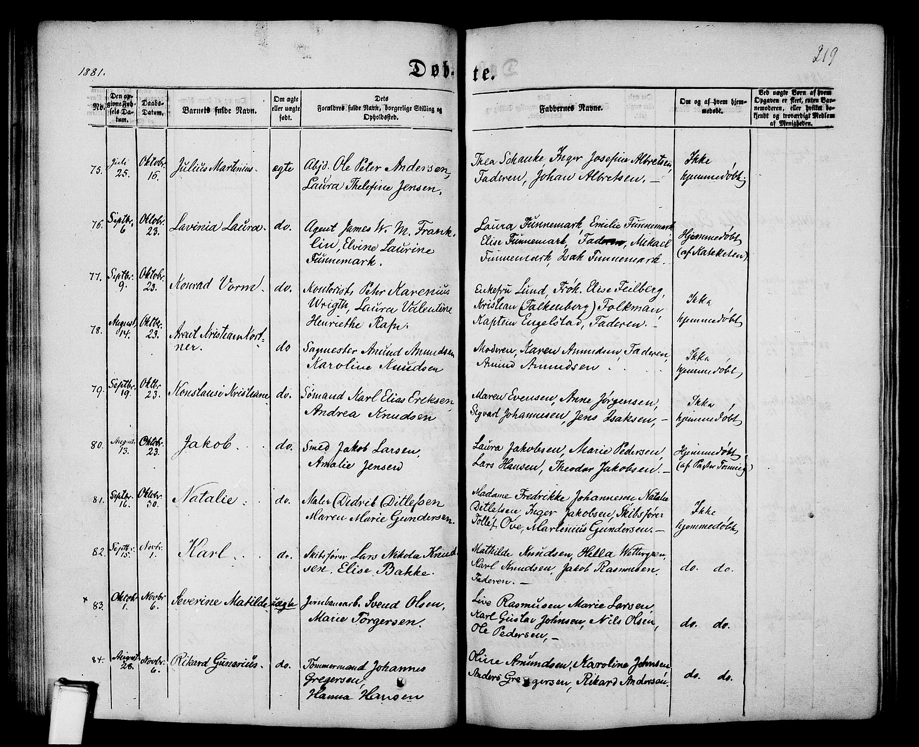 Porsgrunn kirkebøker , AV/SAKO-A-104/G/Gb/L0004: Parish register (copy) no. II 4, 1853-1882, p. 219