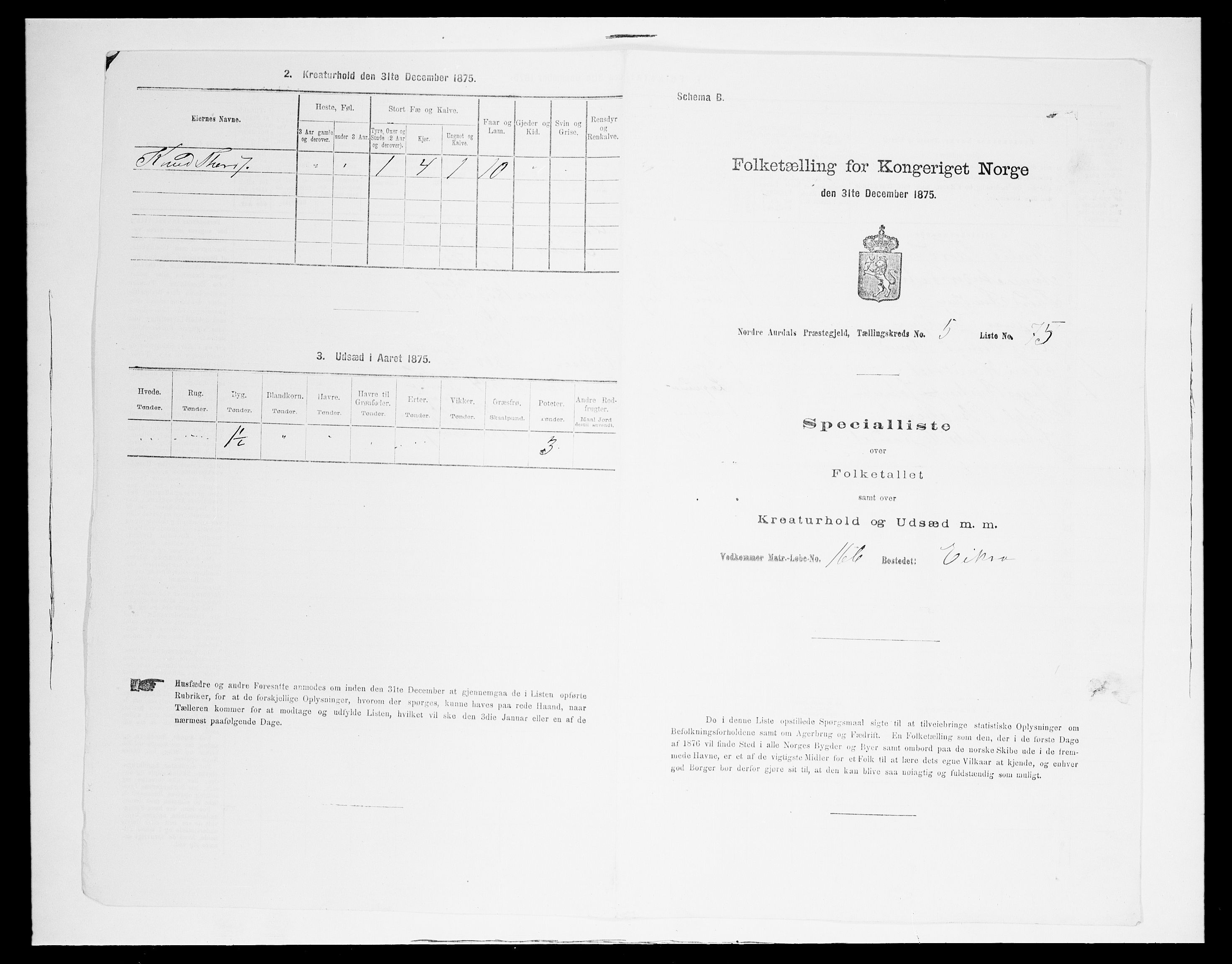 SAH, 1875 census for 0542P Nord-Aurdal, 1875, p. 880