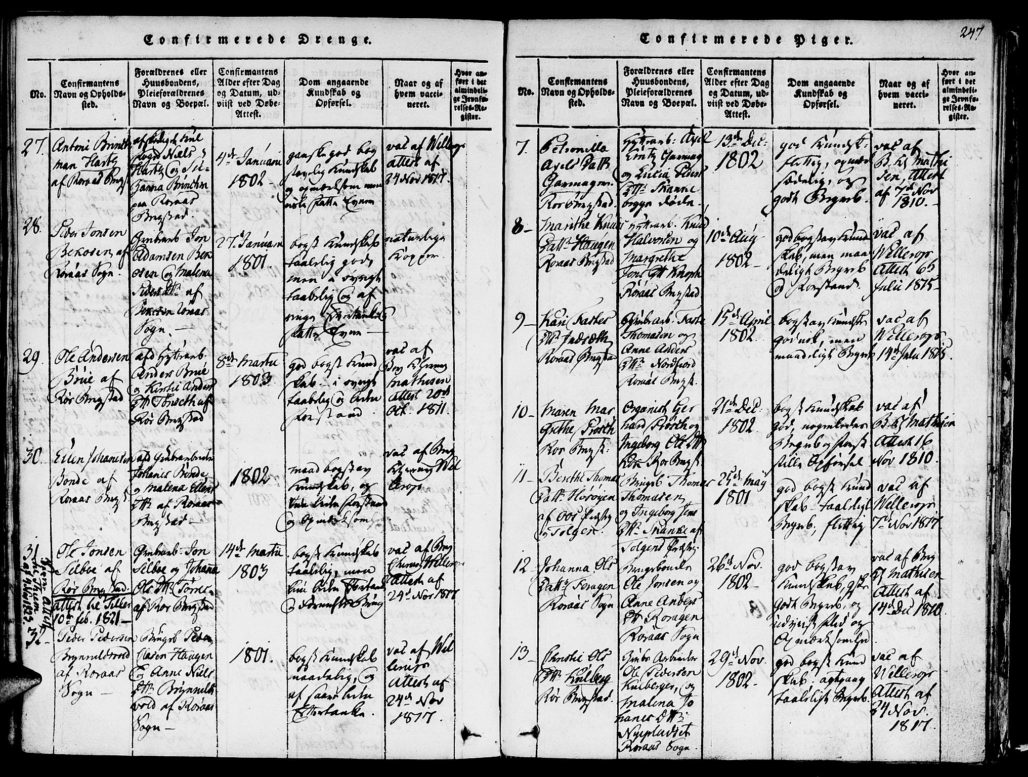 Ministerialprotokoller, klokkerbøker og fødselsregistre - Sør-Trøndelag, SAT/A-1456/681/L0929: Parish register (official) no. 681A07, 1817-1828, p. 247