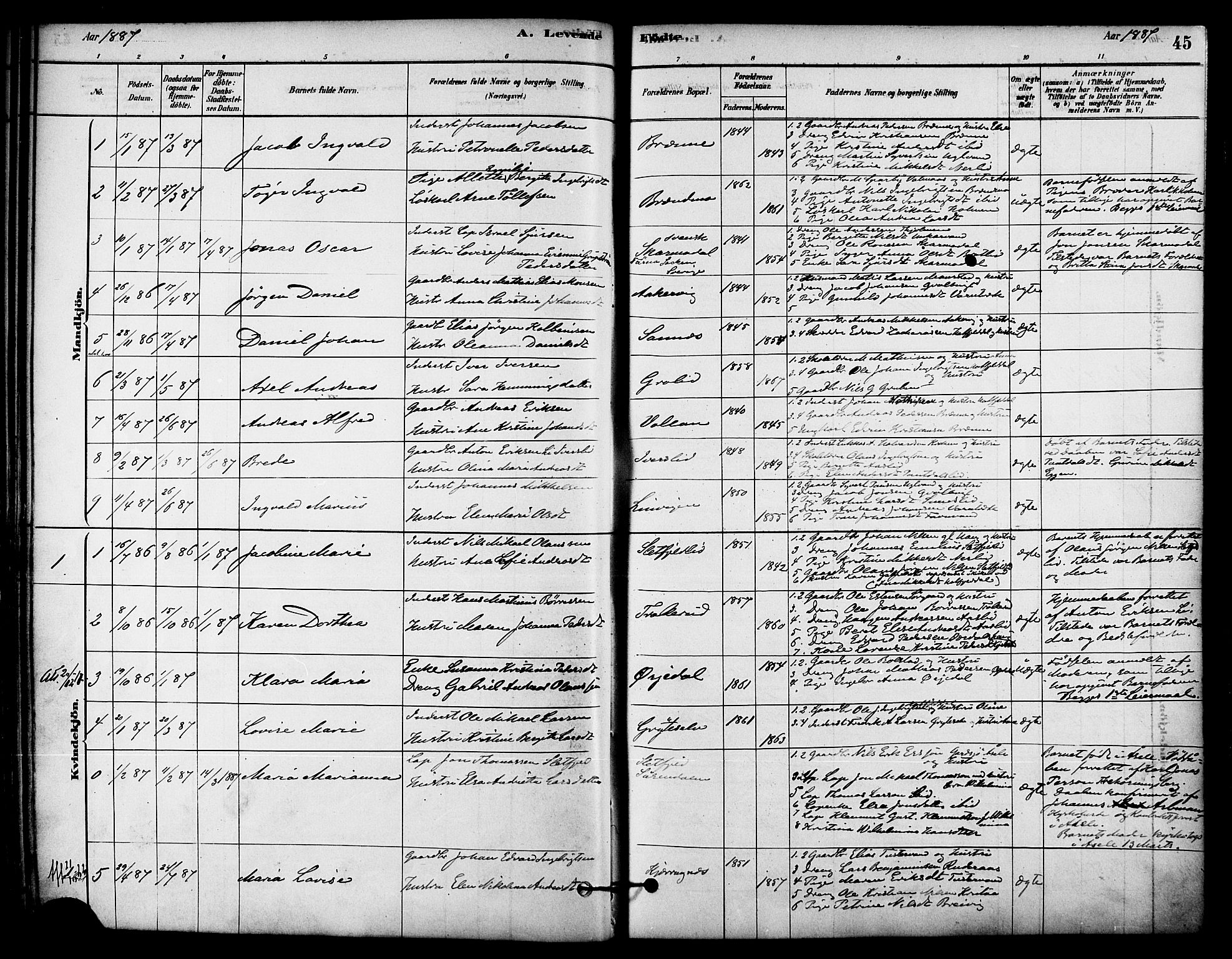 Ministerialprotokoller, klokkerbøker og fødselsregistre - Nordland, AV/SAT-A-1459/823/L0325: Parish register (official) no. 823A02, 1878-1898, p. 45